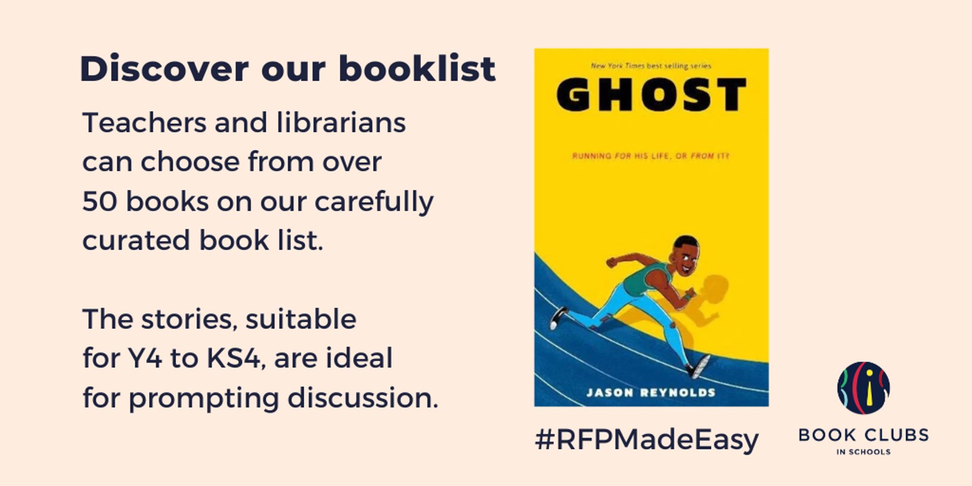 Discover our booklist Teachers and librarians can choose from over 50 books on our carefully curated book list. The stories, suitable for Y4 to KS4, are ideal for prompting discussion. #RFPMadeEasy Cover of Ghost