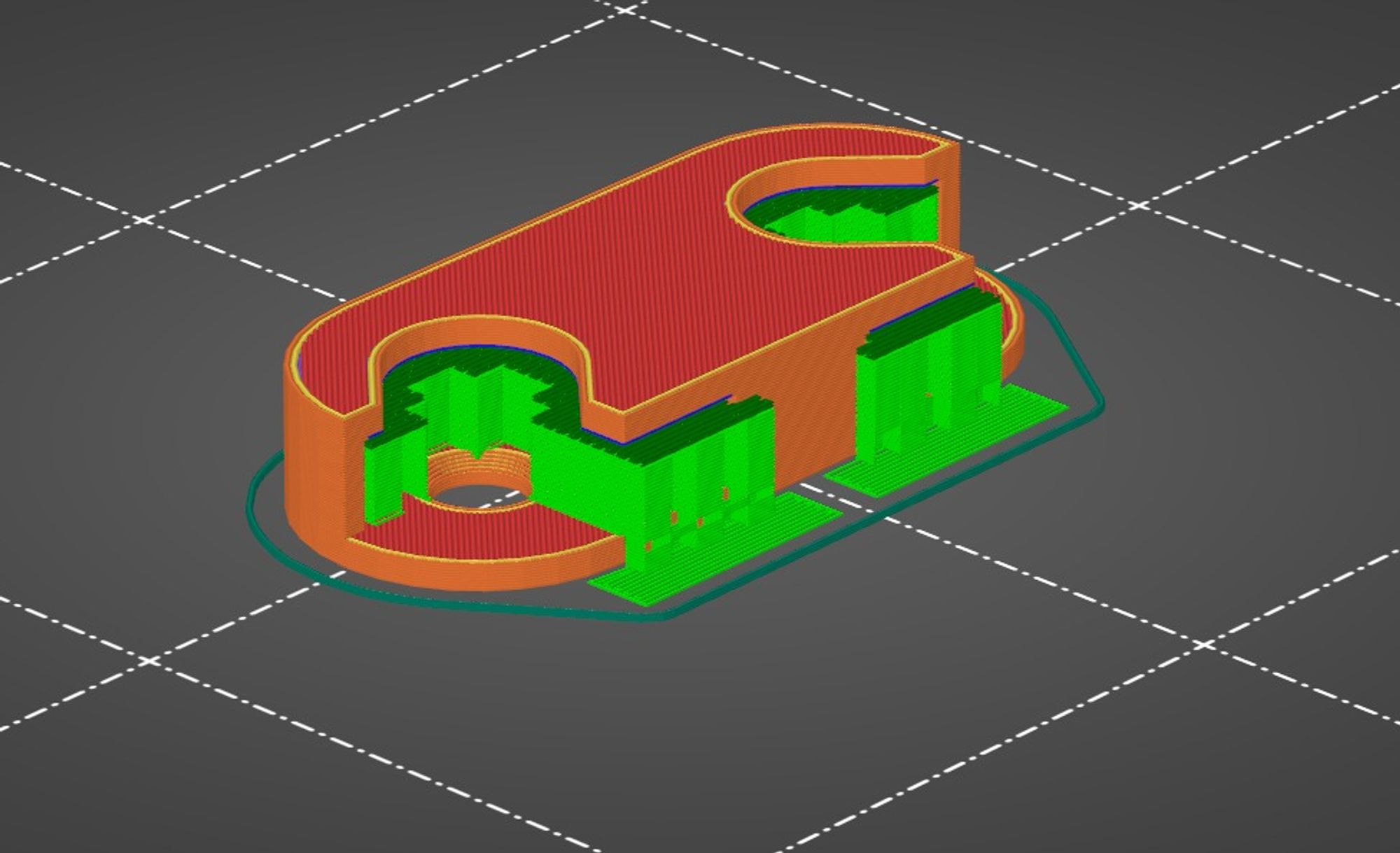 Ersatzteil gesliced im Prusa Slicer mit Stützmaterial.