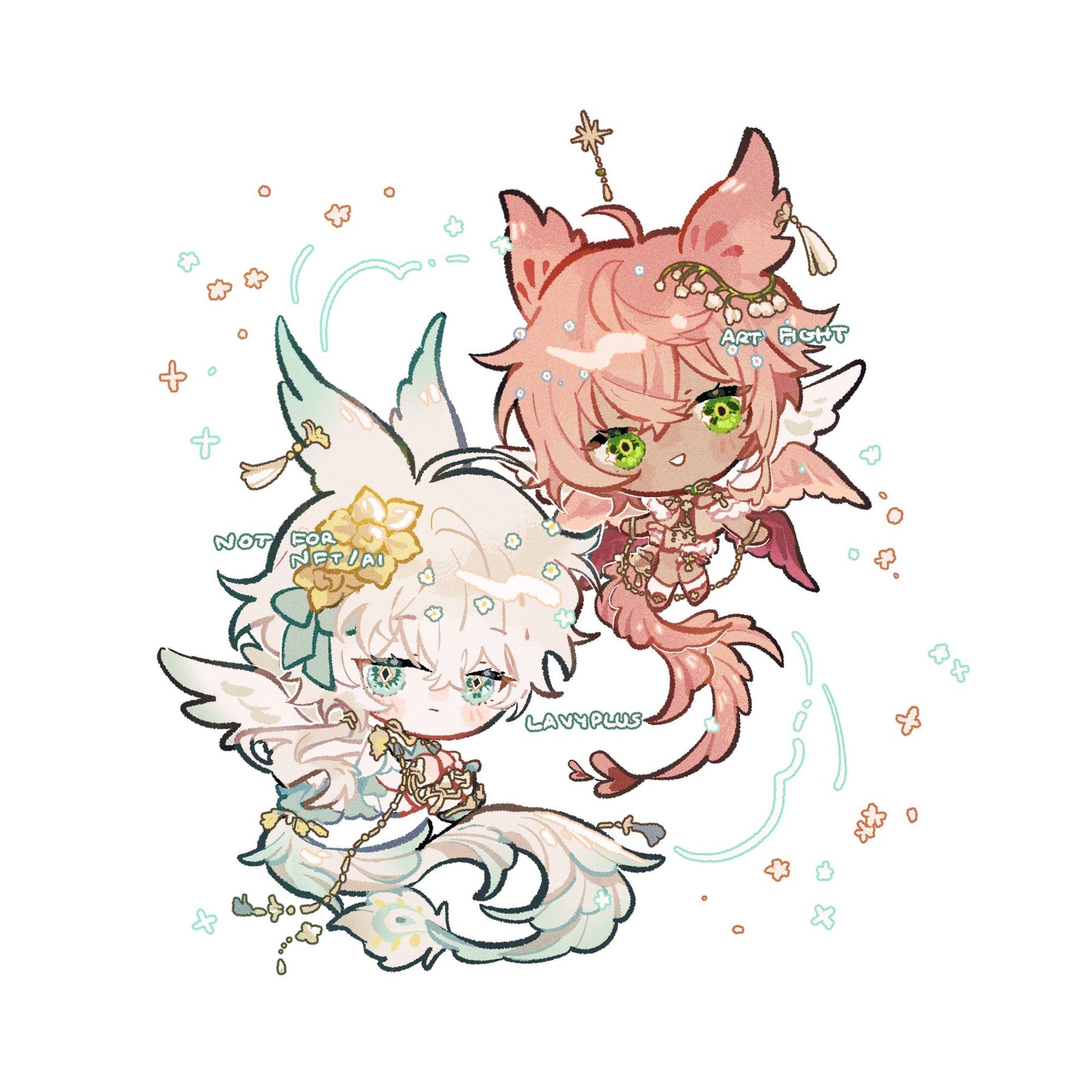 Altair and Vega in chibi mumi rice size, characters belong to eussless.