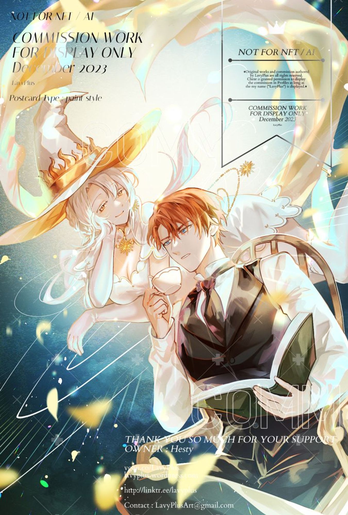 Illustration of couple, the Sun Witch and the Serious Police Officer.