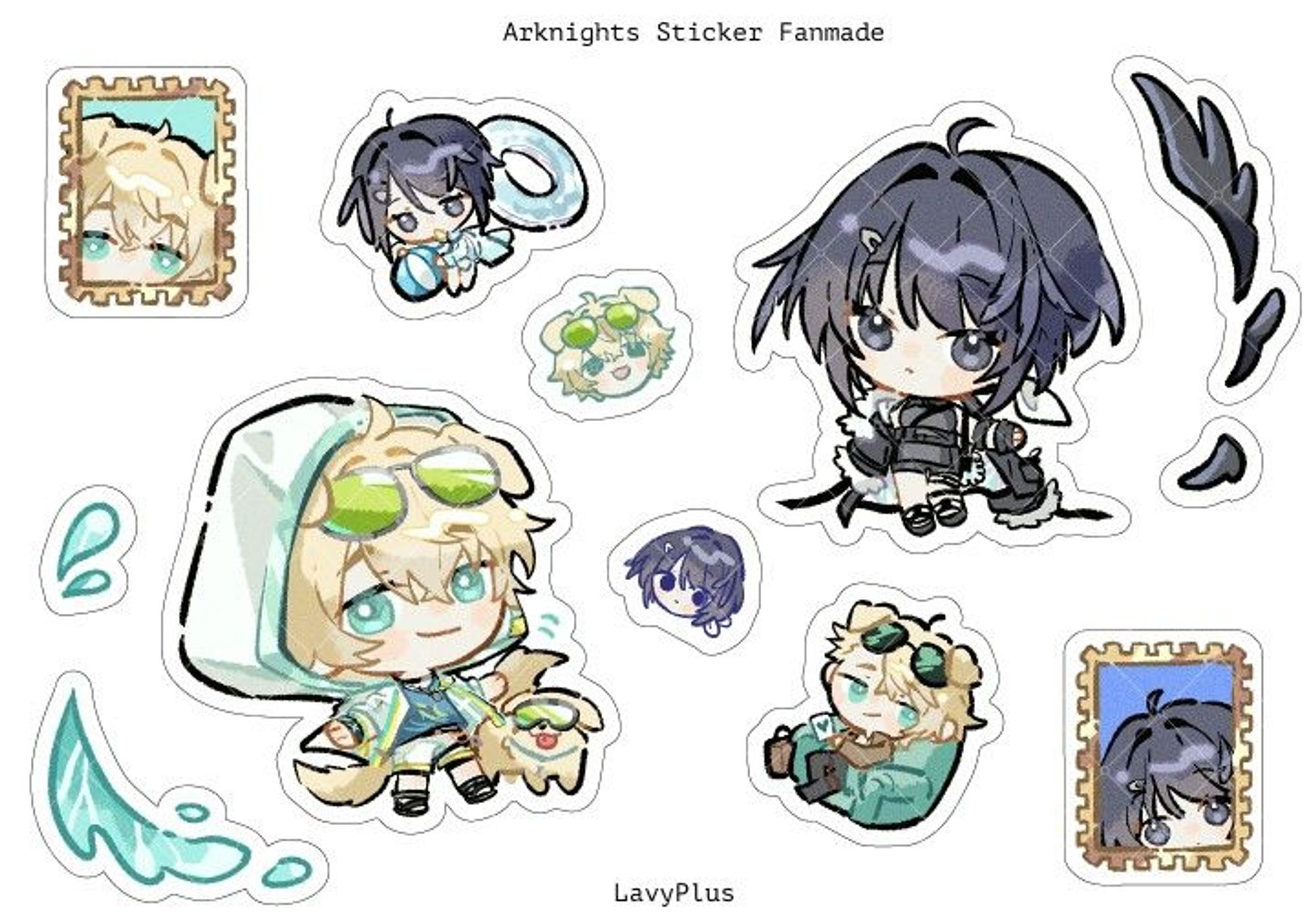 fan art Arknights, chibi Tequila and La pluma sticker fan made.