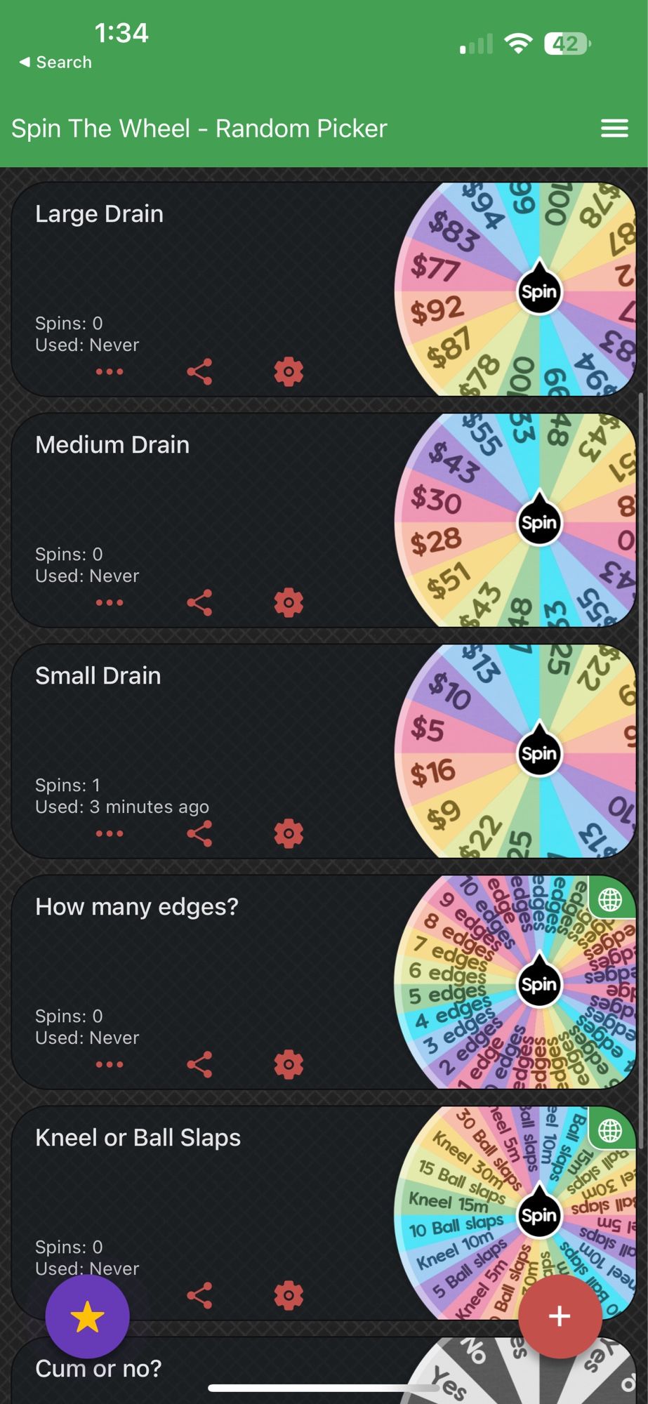 Multiple spin the wheel games with various endings