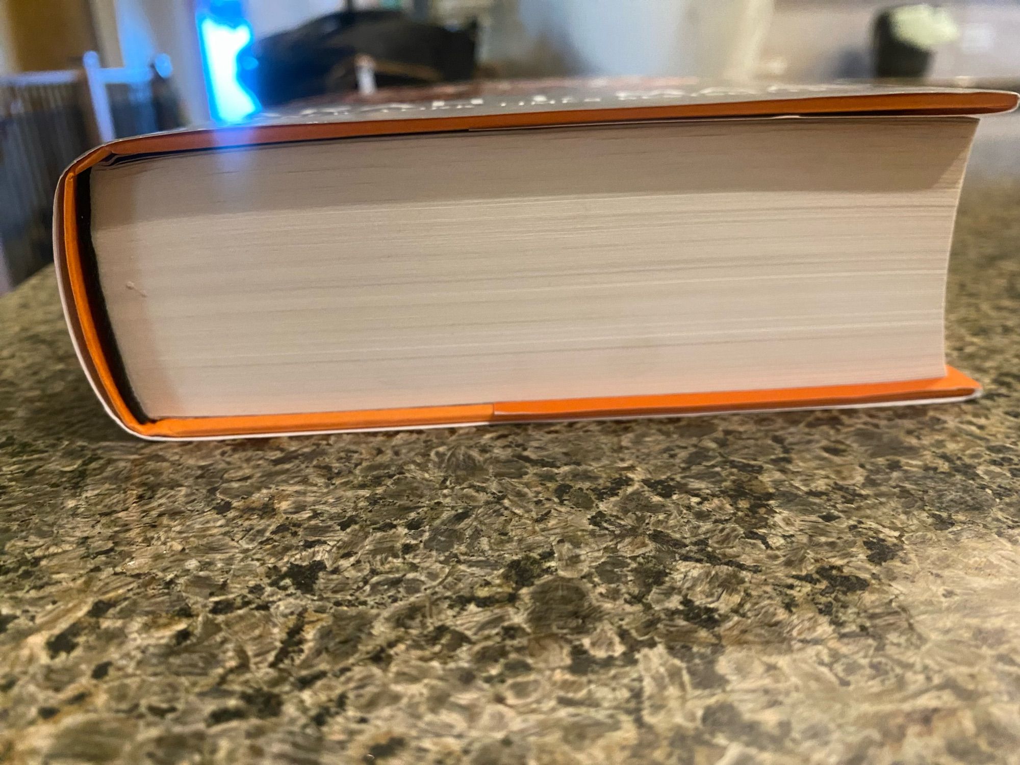 Looking at the bottom of a hefty hardback that is sitting on a granite countertop, and it’s clear this is long read. Unclear whether the book or the granite weighs more.