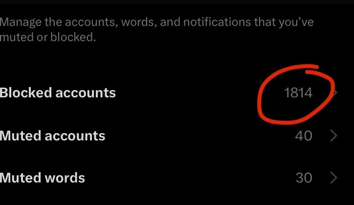Screenshot of 1814 blocked accounts