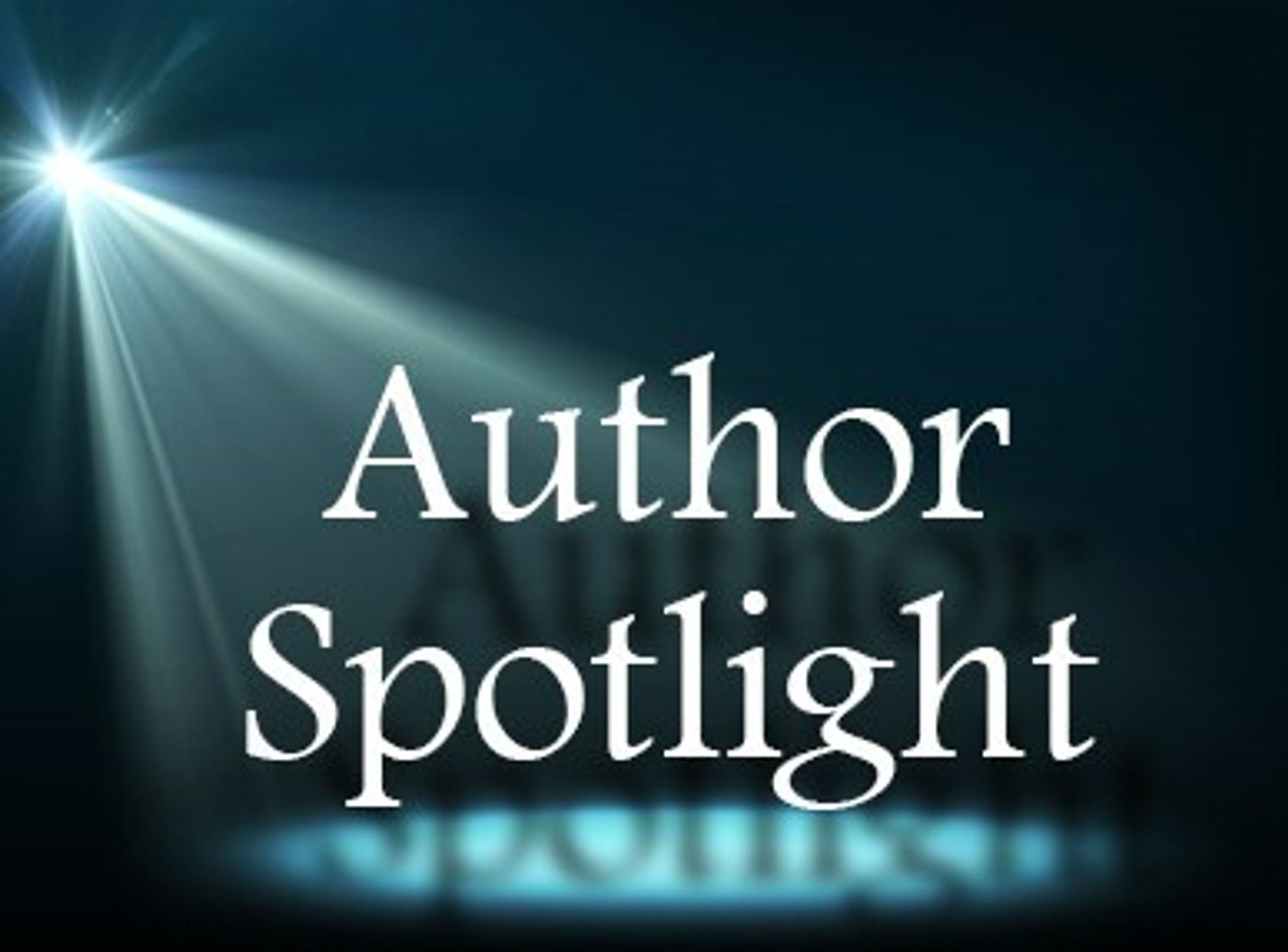 Cover "Author Spotlight" image - Words in white text with a spotlight shining on it from the top left corner