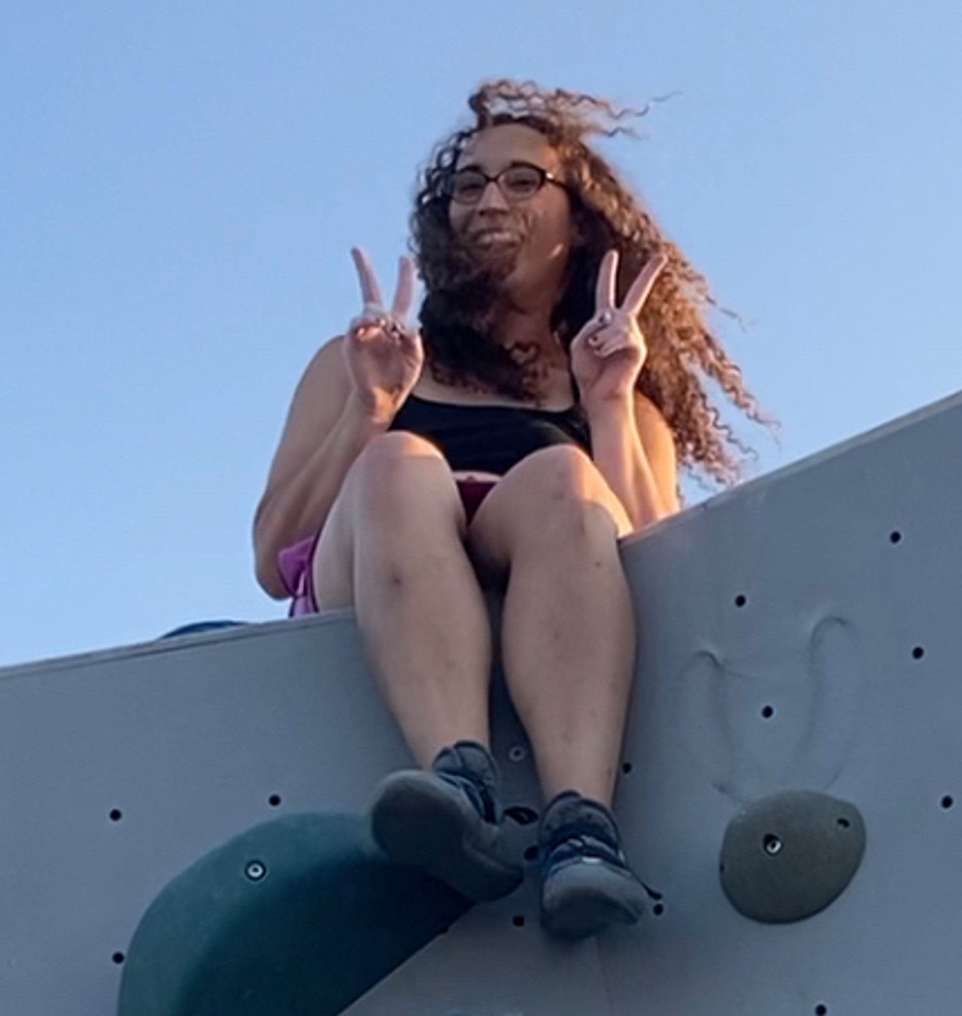 Sophia atop the rock wall