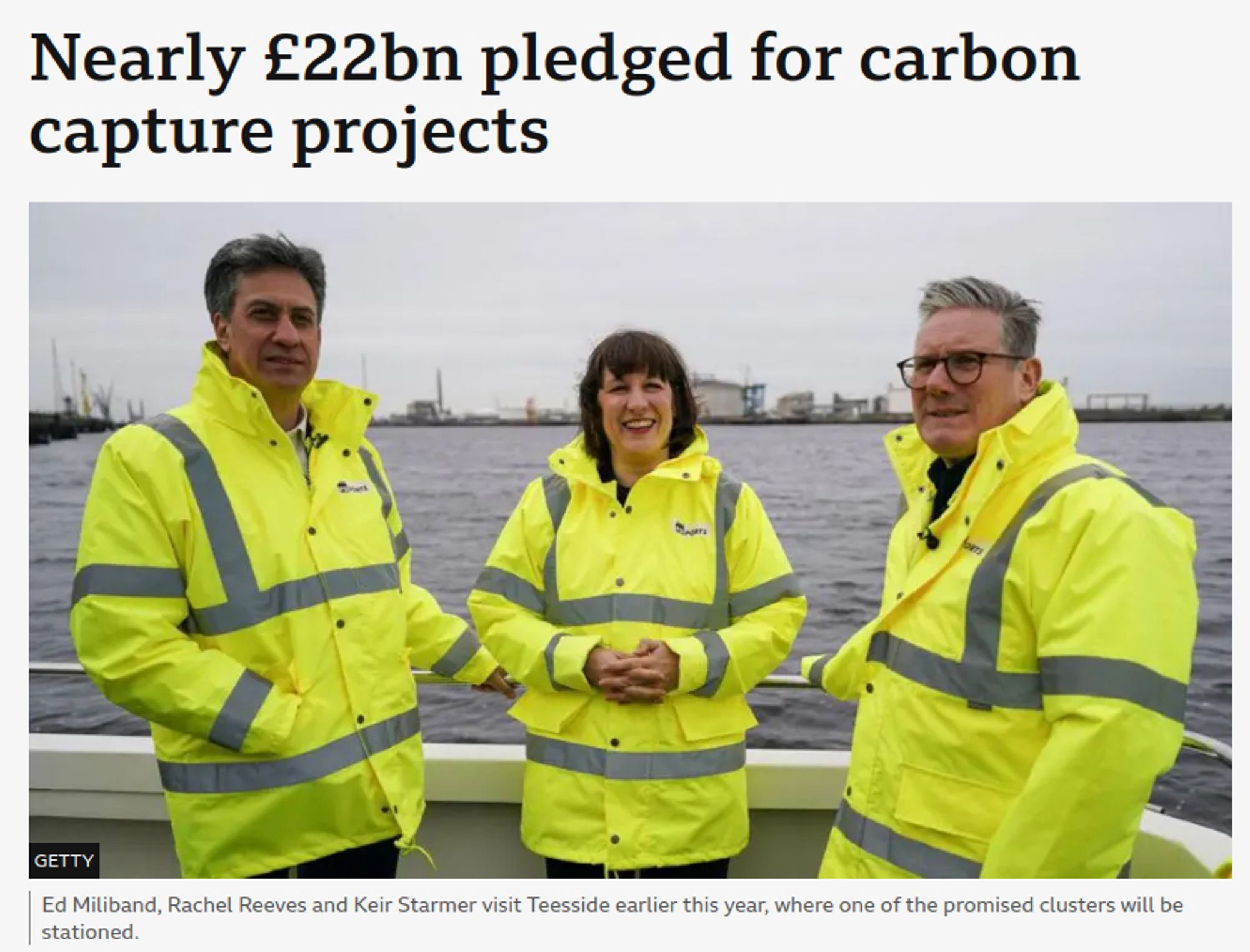 "Nearly £22bn pledged for carbon capture projects" is the headline