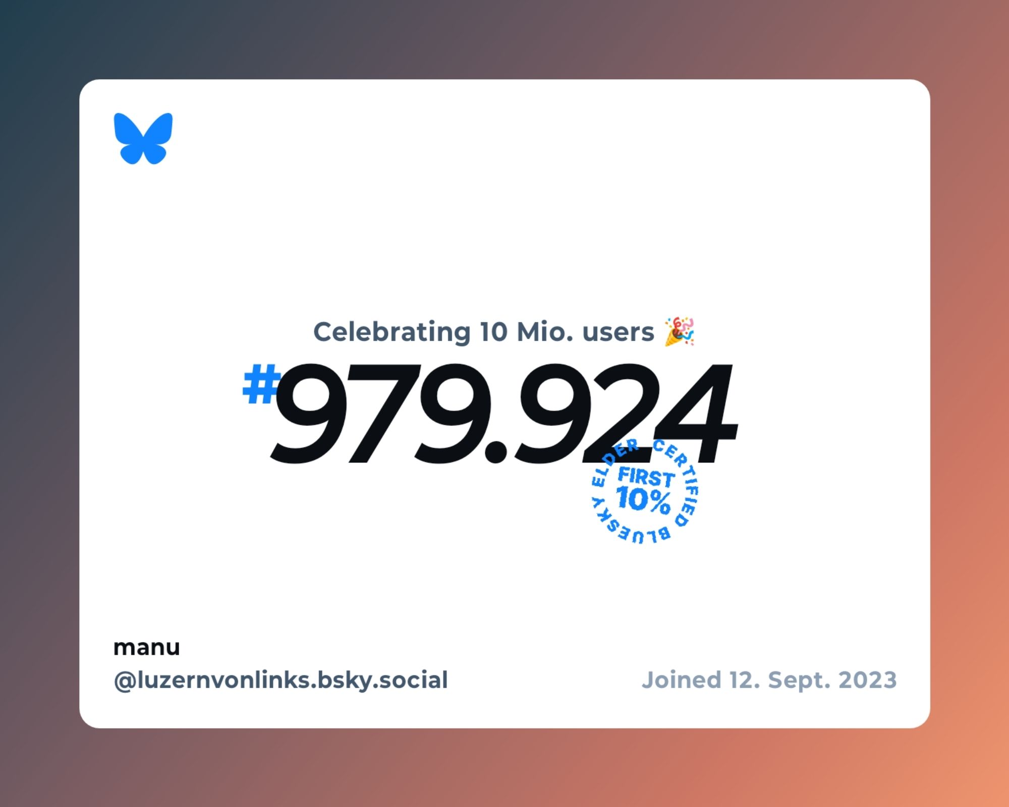 Celebrating 10 Mio users.
#979.924