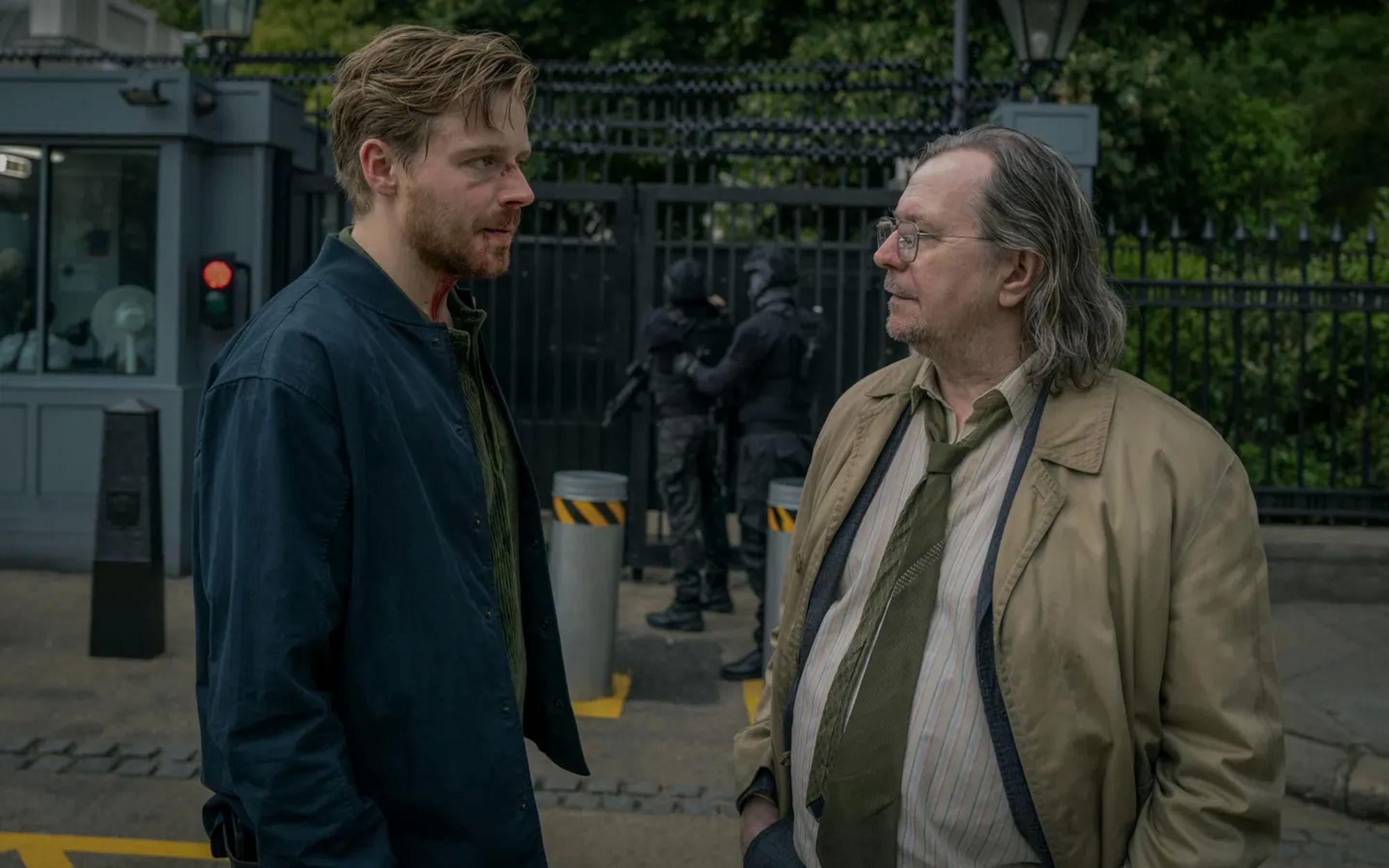 River Cartwright (Jack Lowden) and Jackson Lamb (Gary Oldman) from the AppleTV series Slow Horses