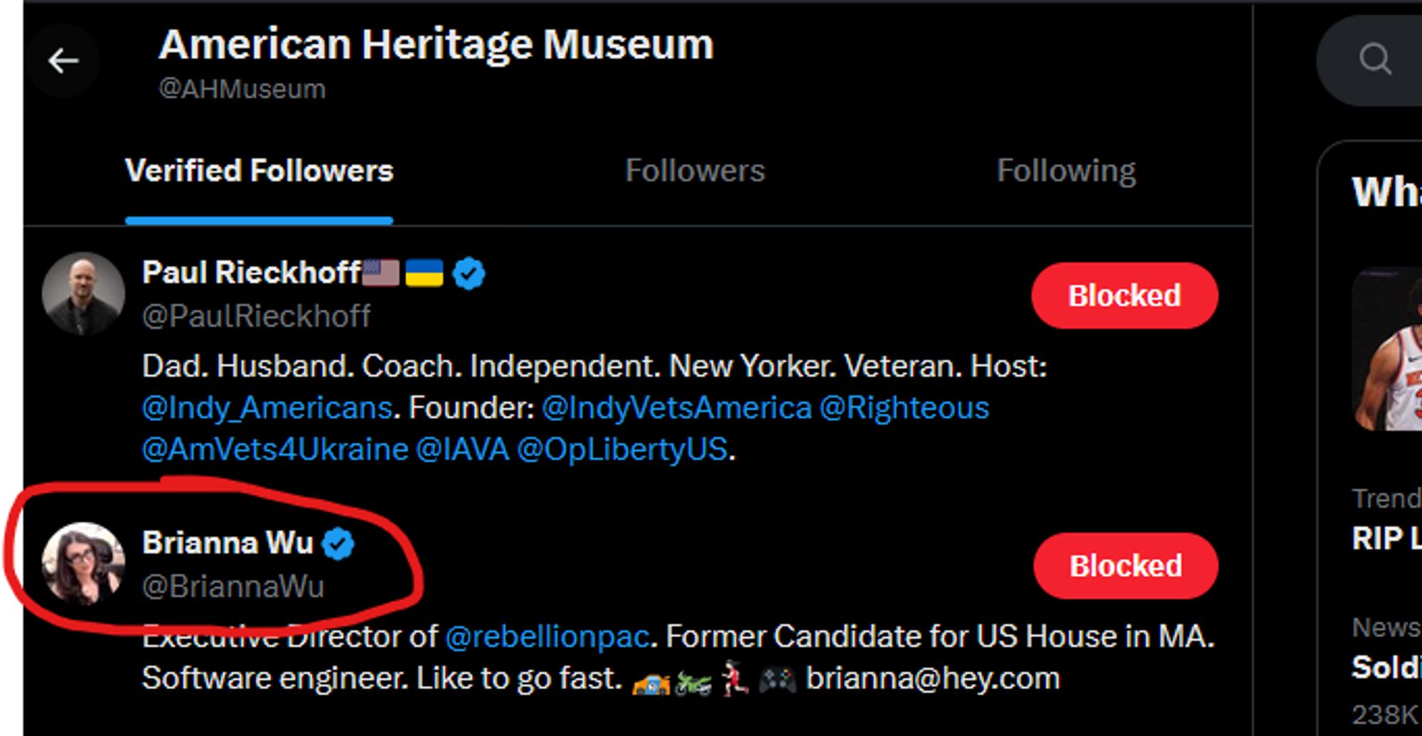 The American Heritage Museum of Nazi Stuff's 899 followers include Brianna Wu.