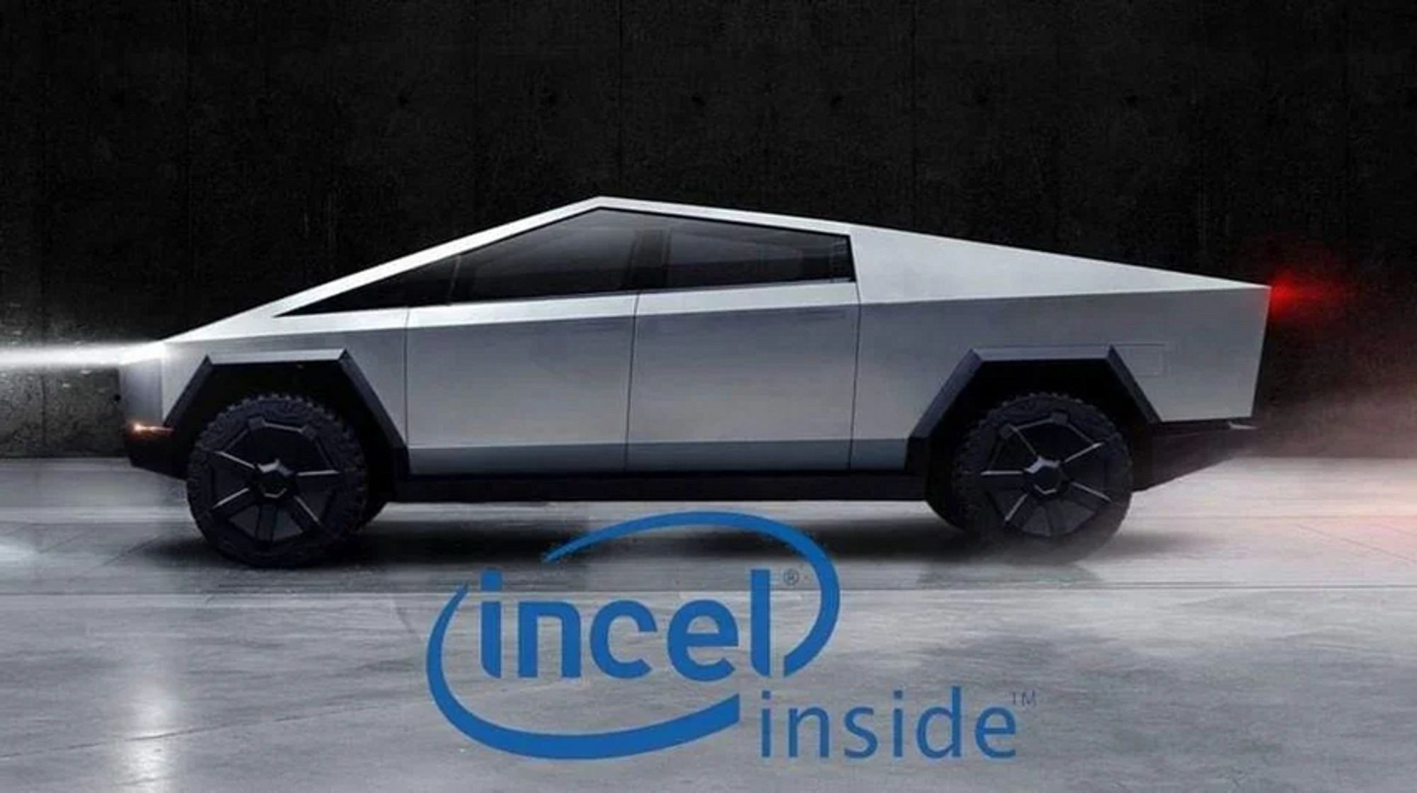 Tesla Cybertruck with “Incel Inside” logo on it.