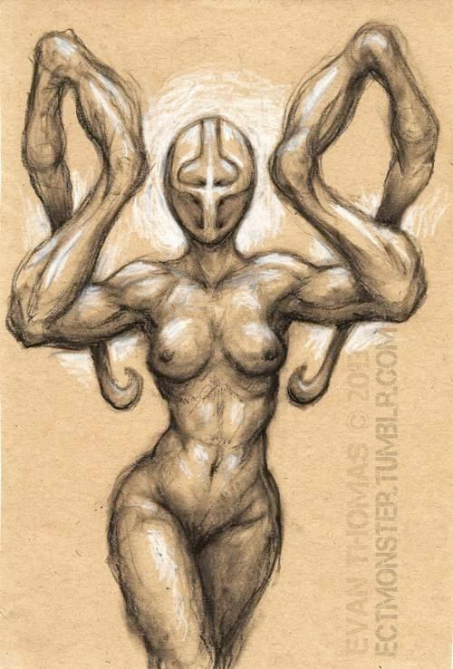 Angelic humanoid with twisted arms