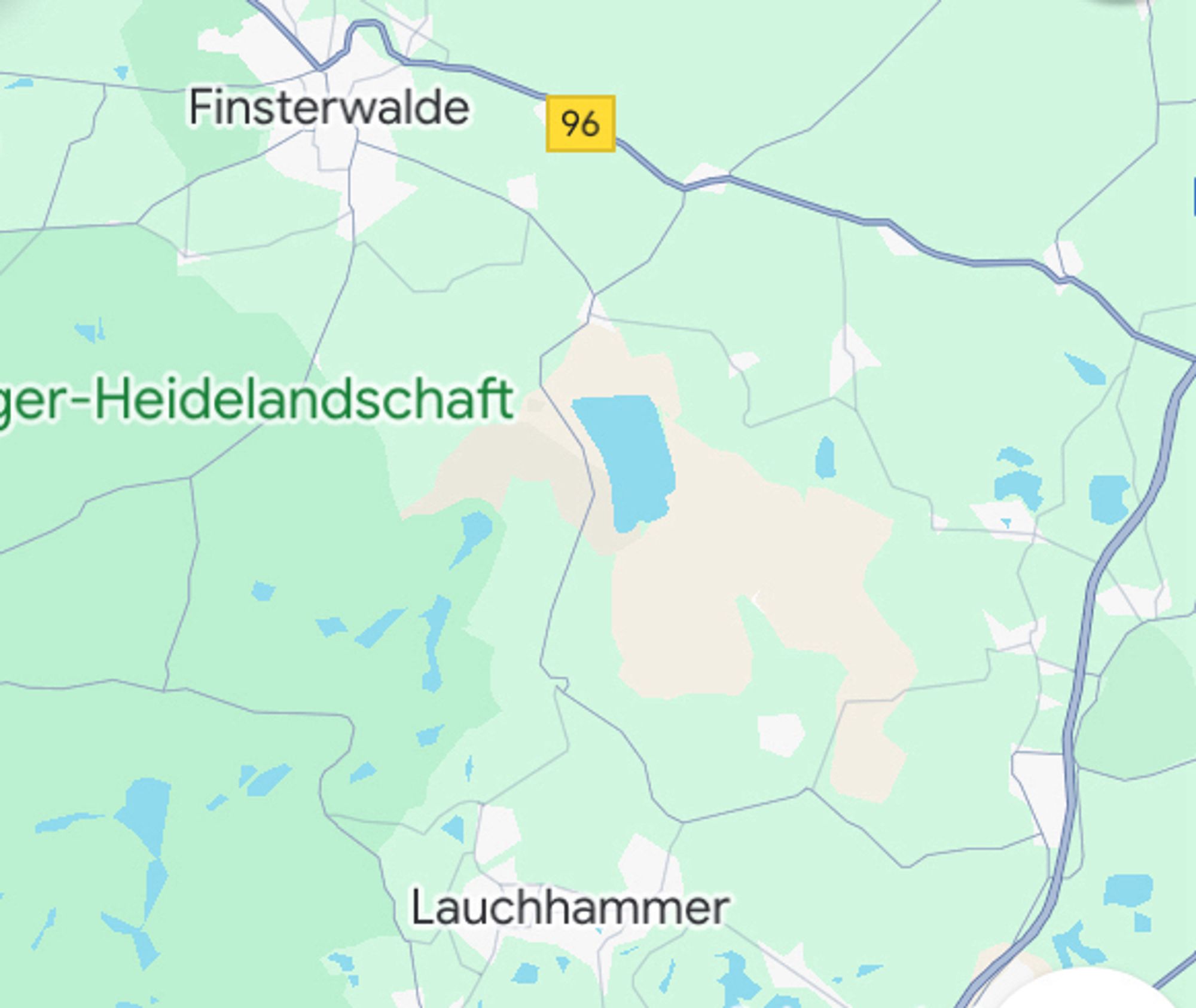 Karten-Ausschnitt, auf dem Orte namens Finsterwalde und Lauchhammer abgebildet sind