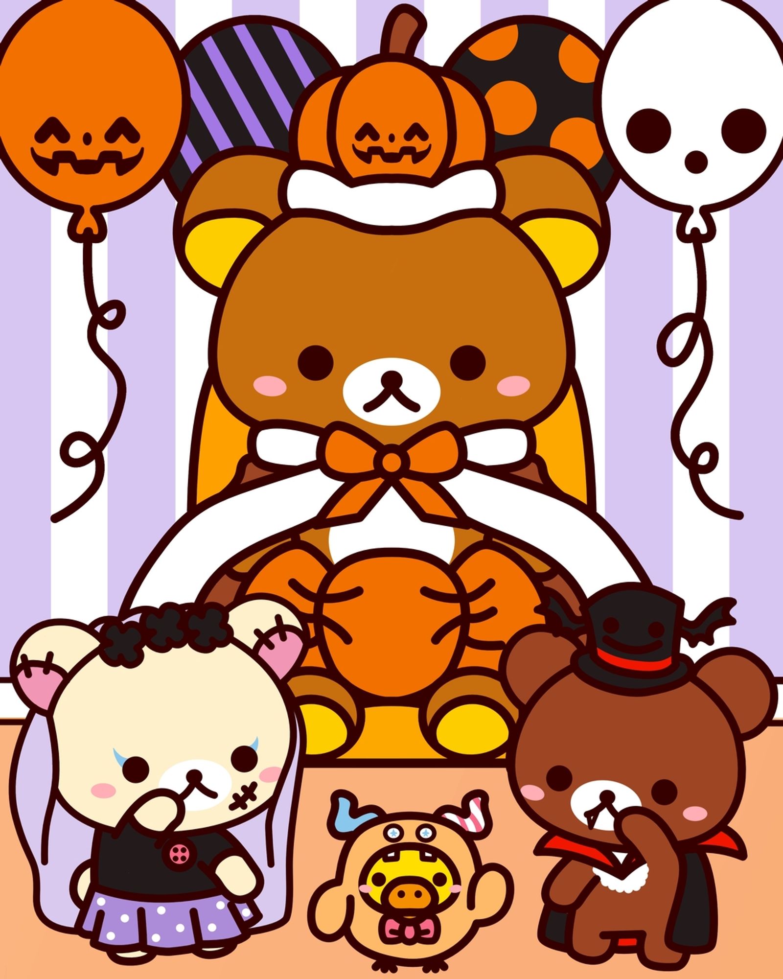 Rilakkuma, Korilakkuma, Koguma and Kiroiitori dressed up for halloween.