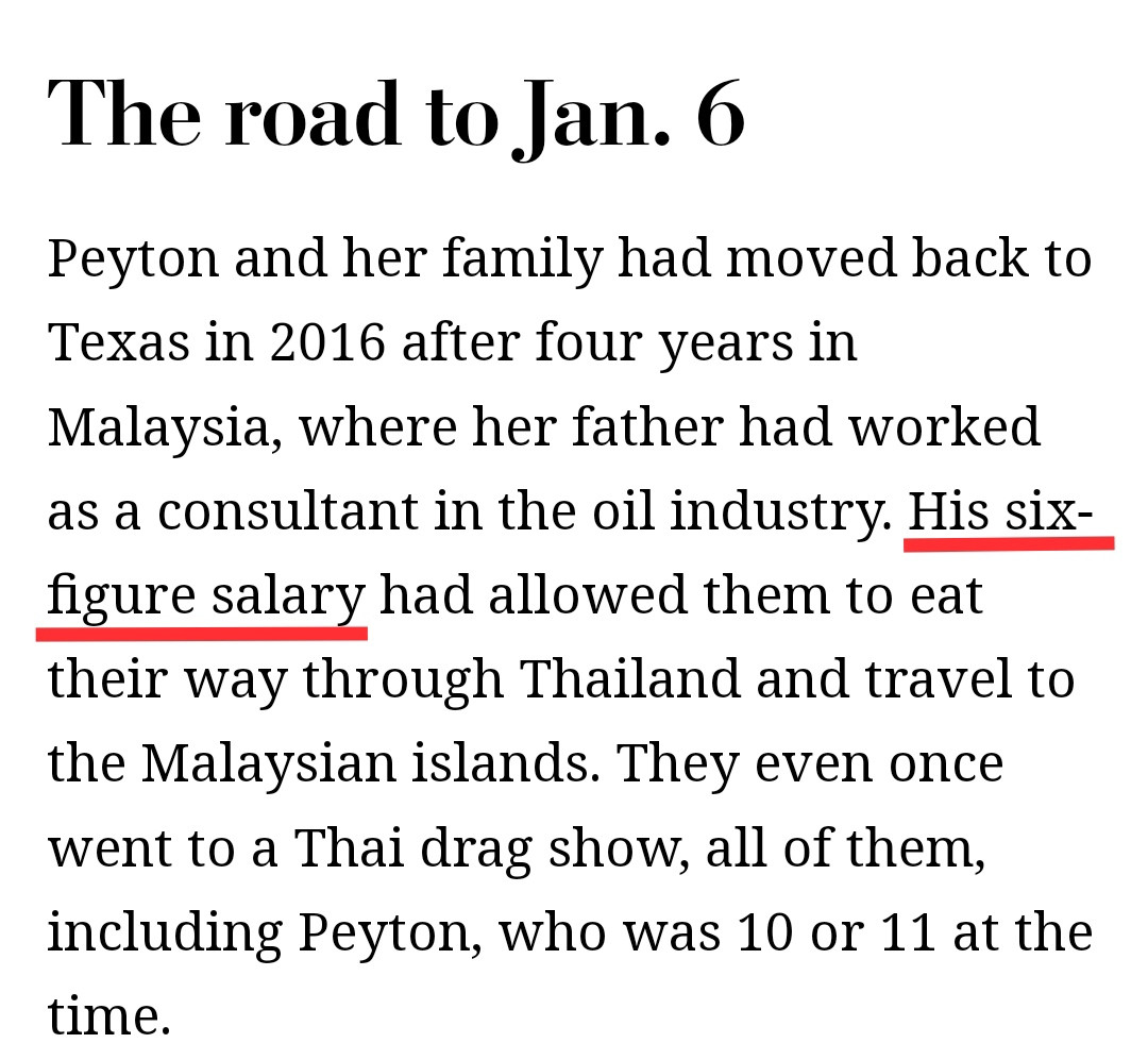 Peyton and her family had moved back to Texas in 2016 after four years in Malaysia, where her father had worked as a consultant in the oil industry. His six-figure salary had allowed them to eat their way through Thailand and travel to the Malaysian islands. They even once went to a Thai drag show, all of them, including Peyton, who was 10 or 11 at the time.