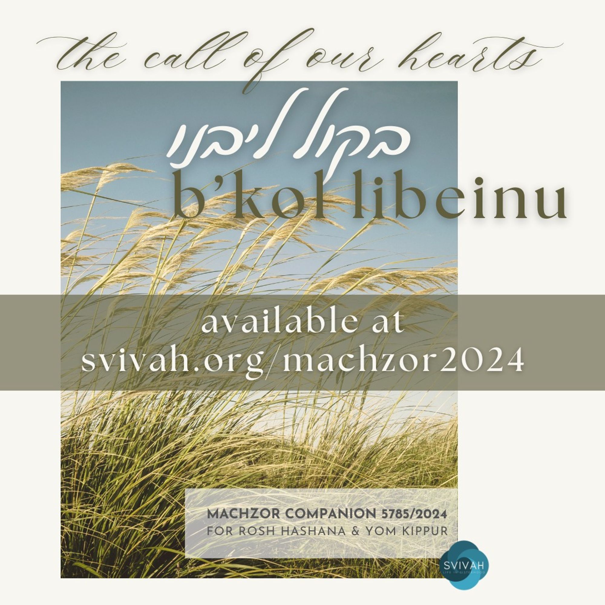 B'Kol Libeinu / The Call of Our Hearts - available at svivah.org/machzor2024 The image on the book cover is wheat or grain, autumn-ripe, against a deepening blue sky.