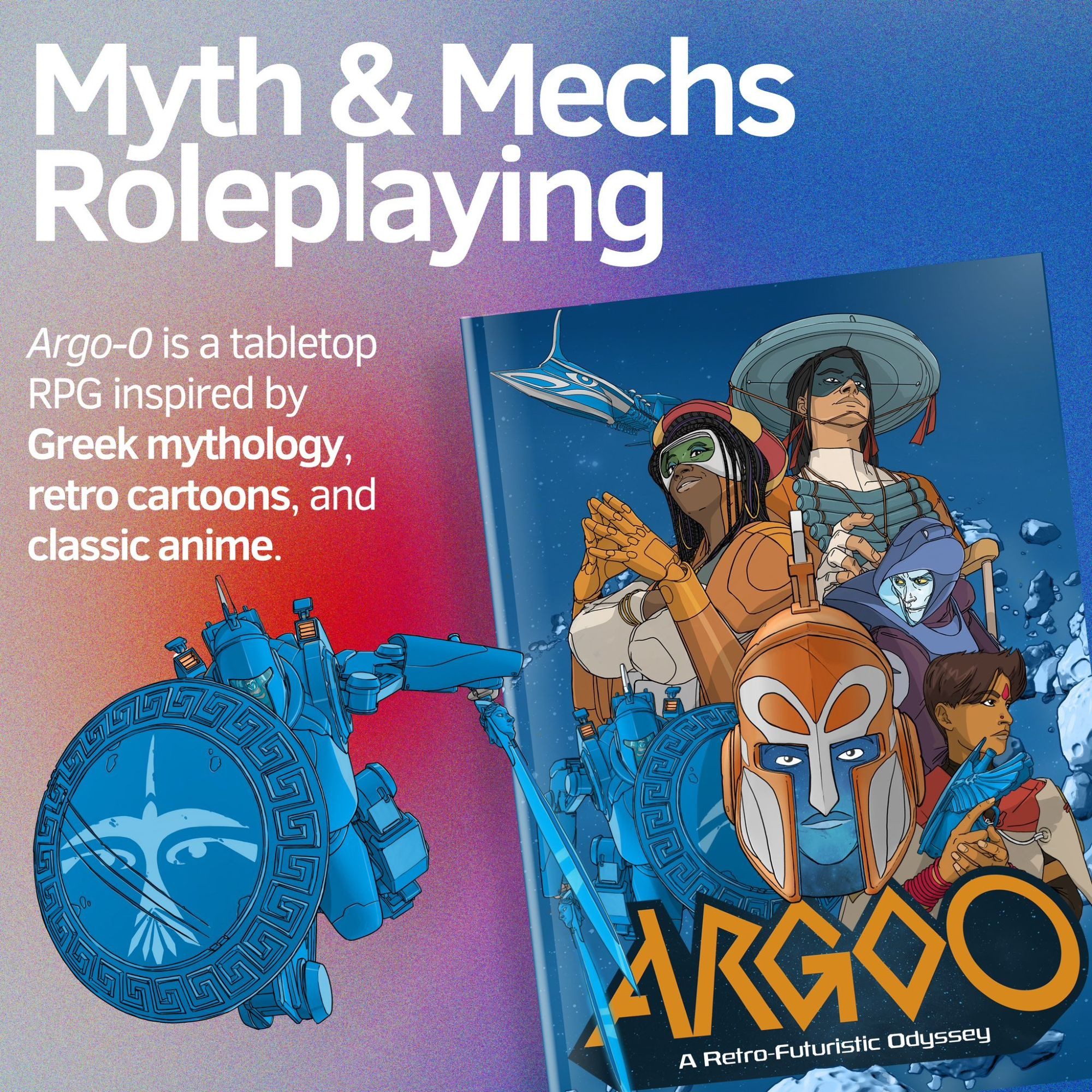 Argo-0 tabletop rpg book cover and mecha artwork mock-up.