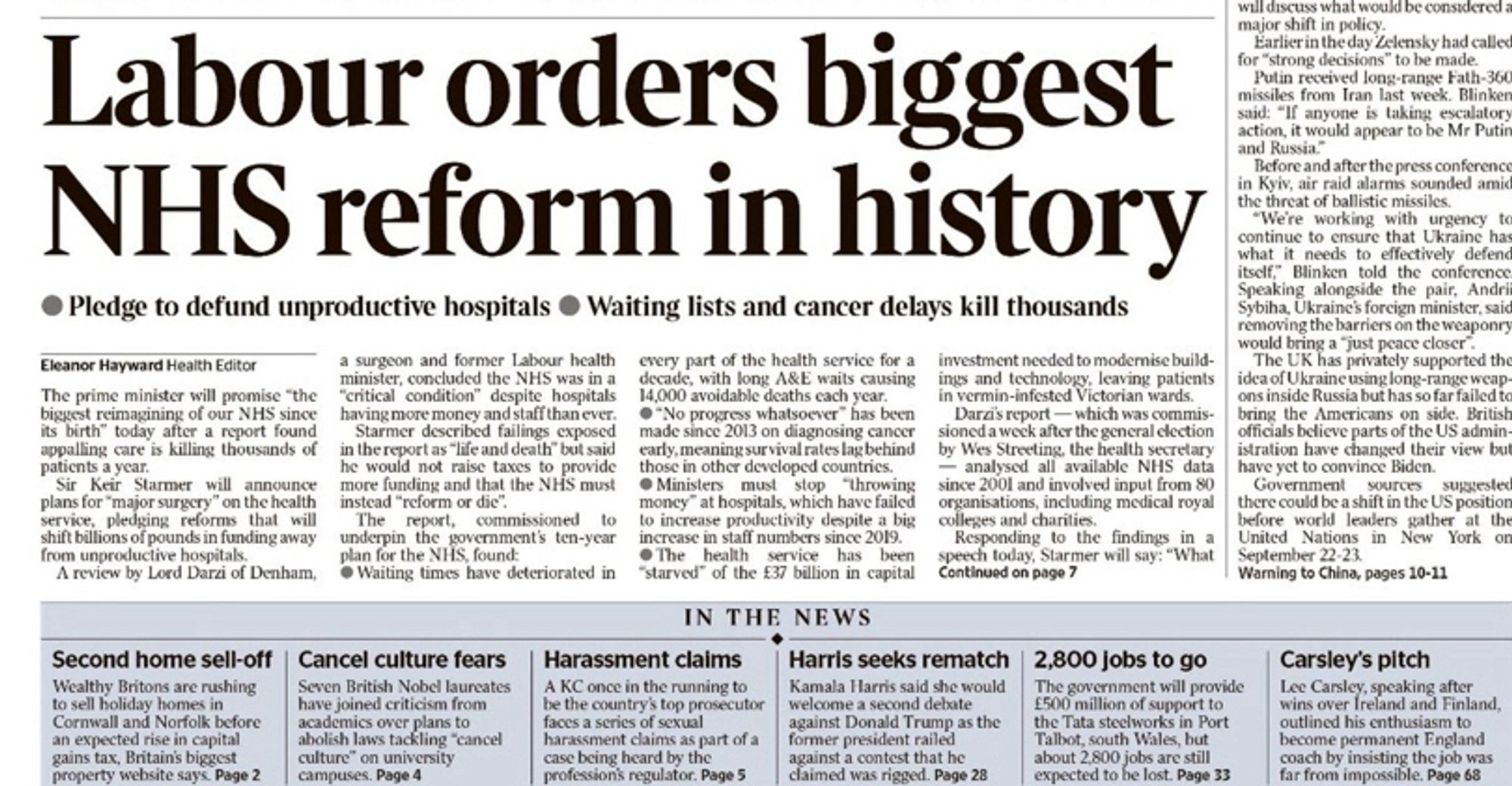 Front page of the times talking about names reform