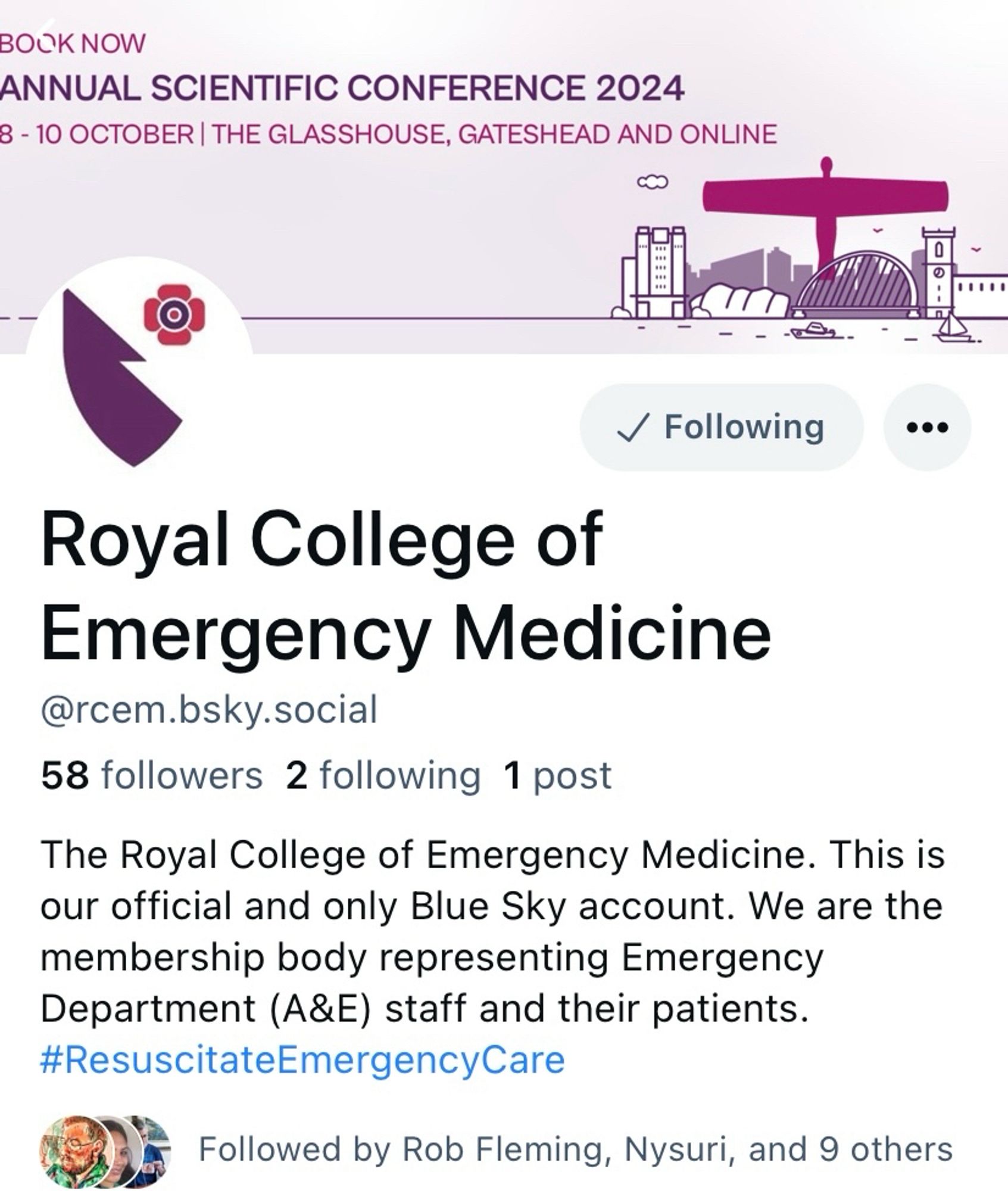 The BlueSky page for the royal college of emergency medicine