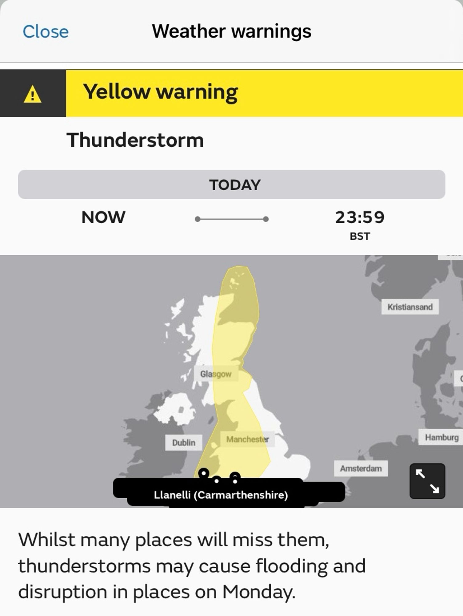 U.K. weather warning pic of thunderstorms