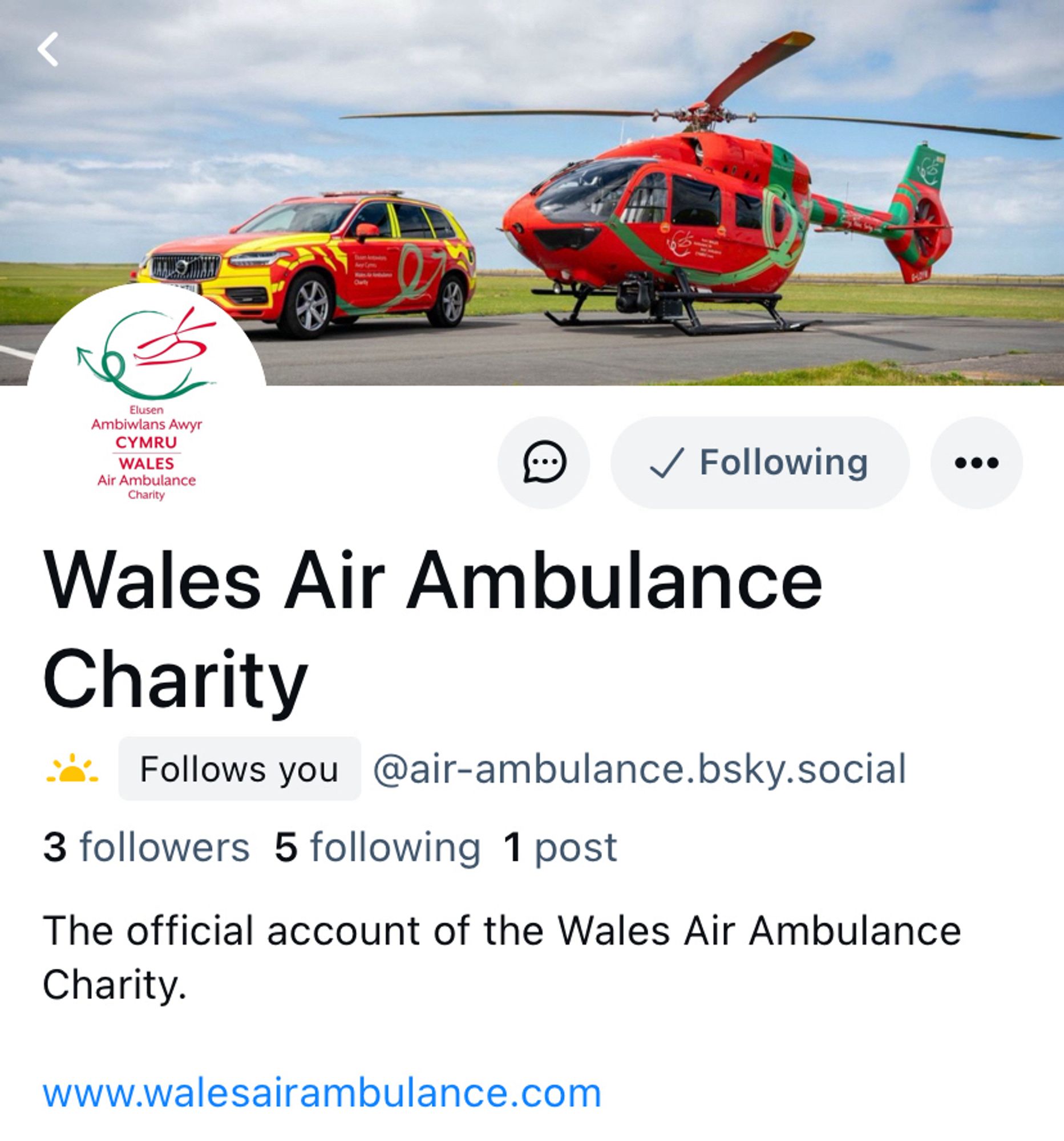 Wales air ambulance bluesky page!