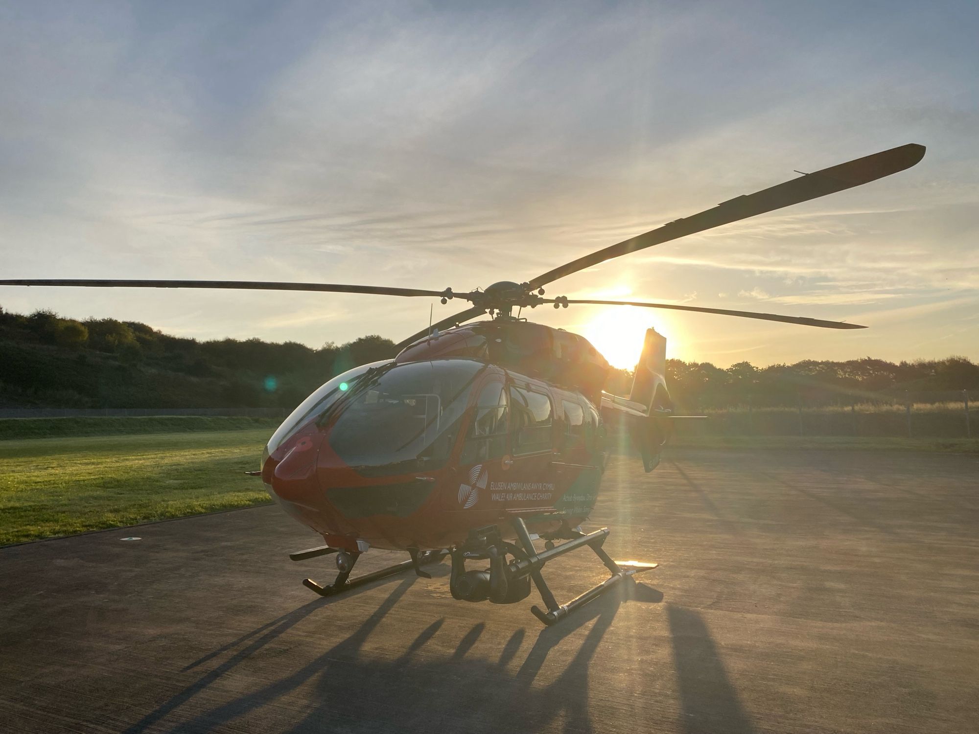 Wales air ambulance at sunrise