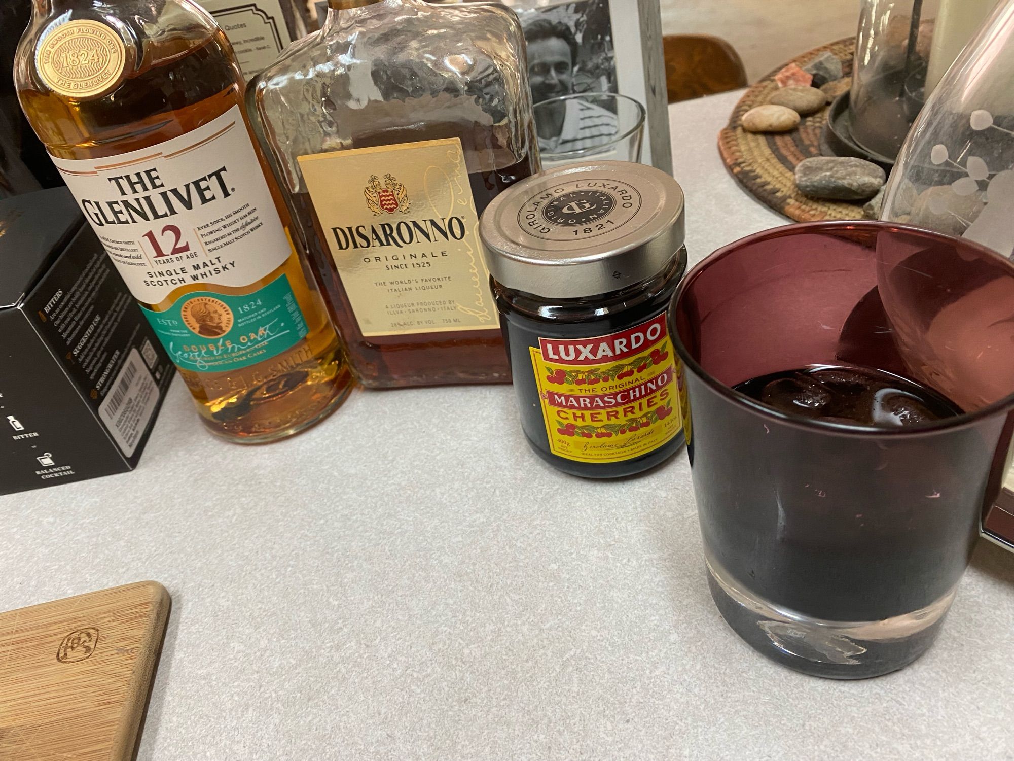 Glenlivet 12 year, Disaronno & Luxardo cherries