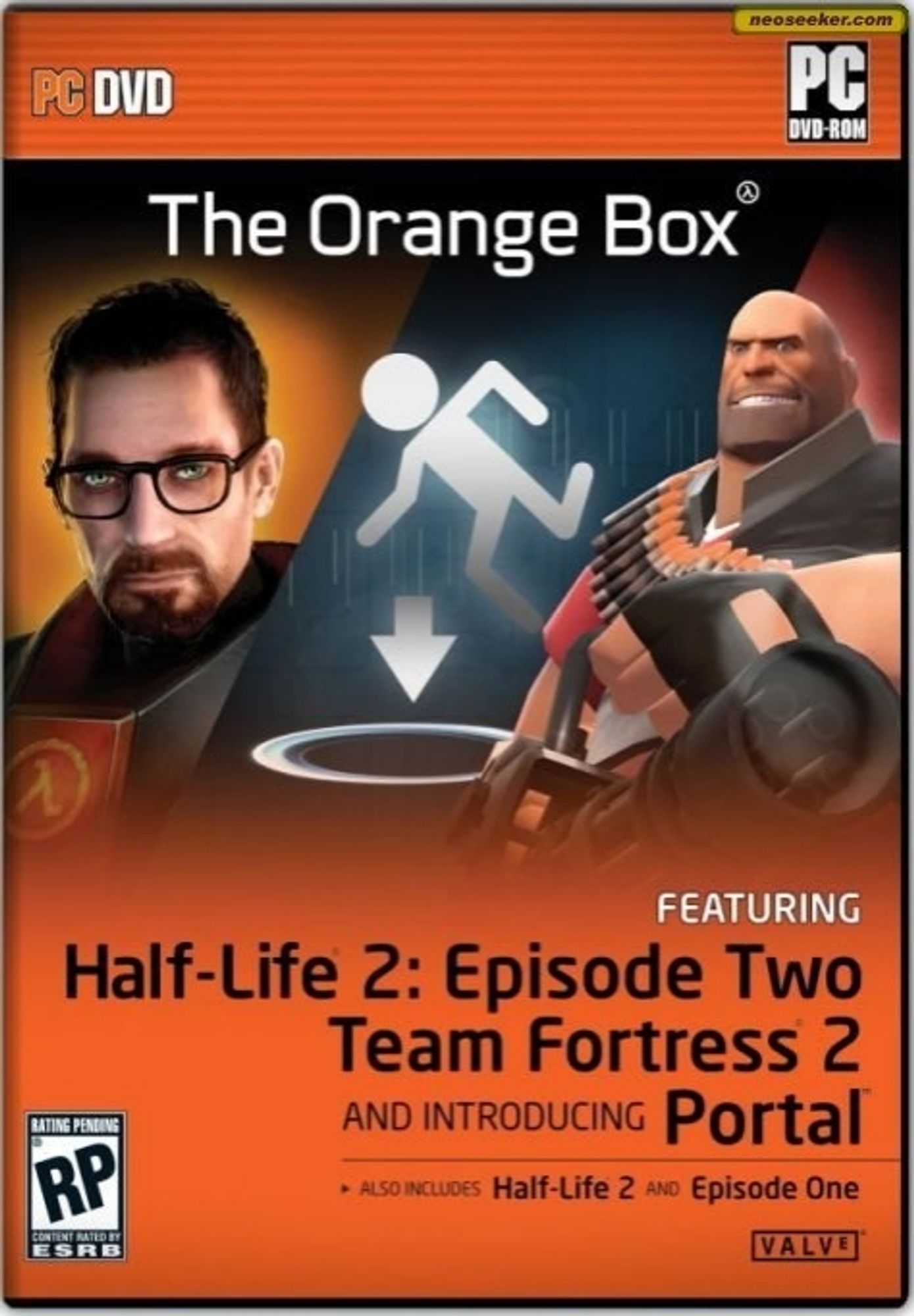 Pack shot of PC games Orange box, half life 2 team fortress 2, portal