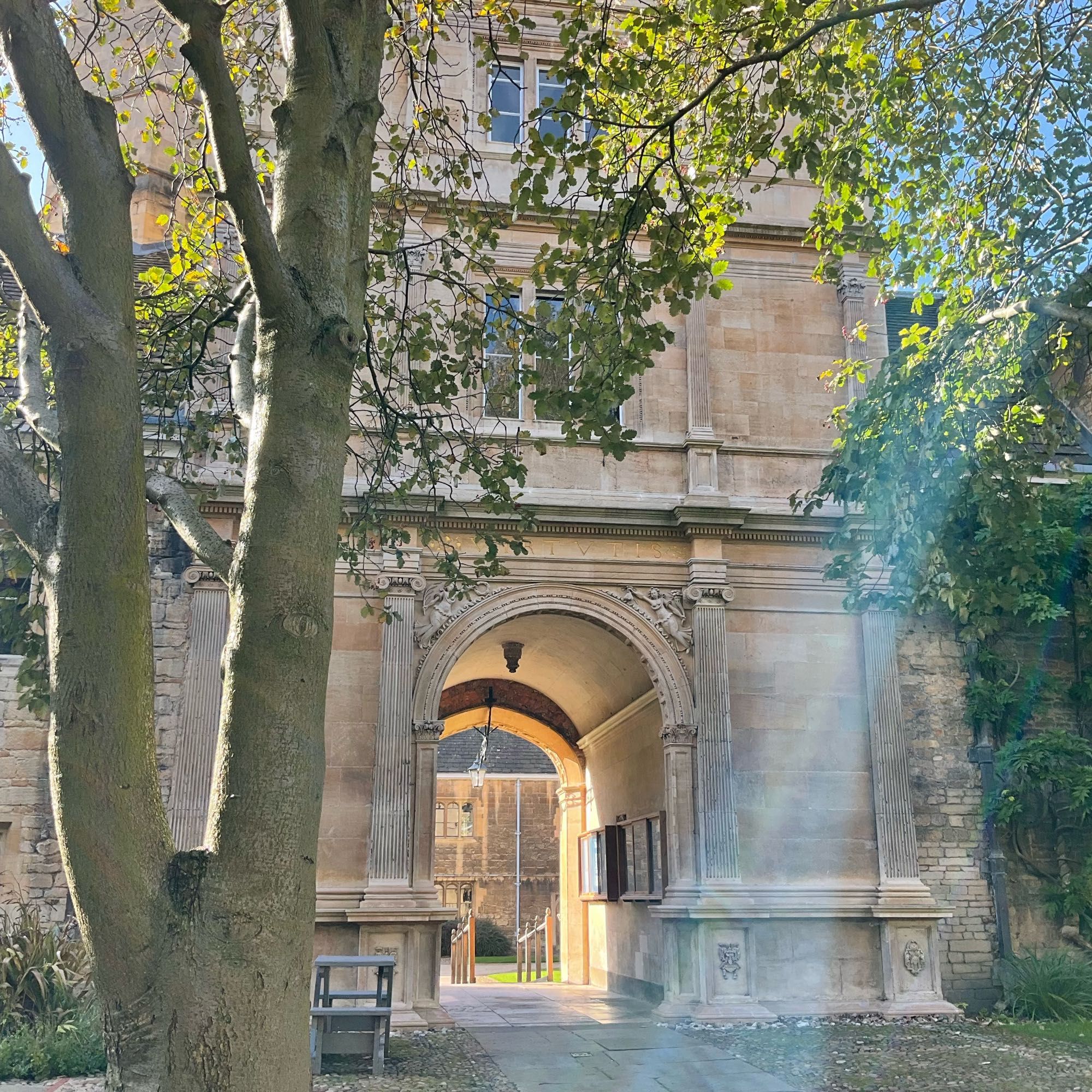 The Gate of Virtue at Gonville and Caius College in autumn sunlight