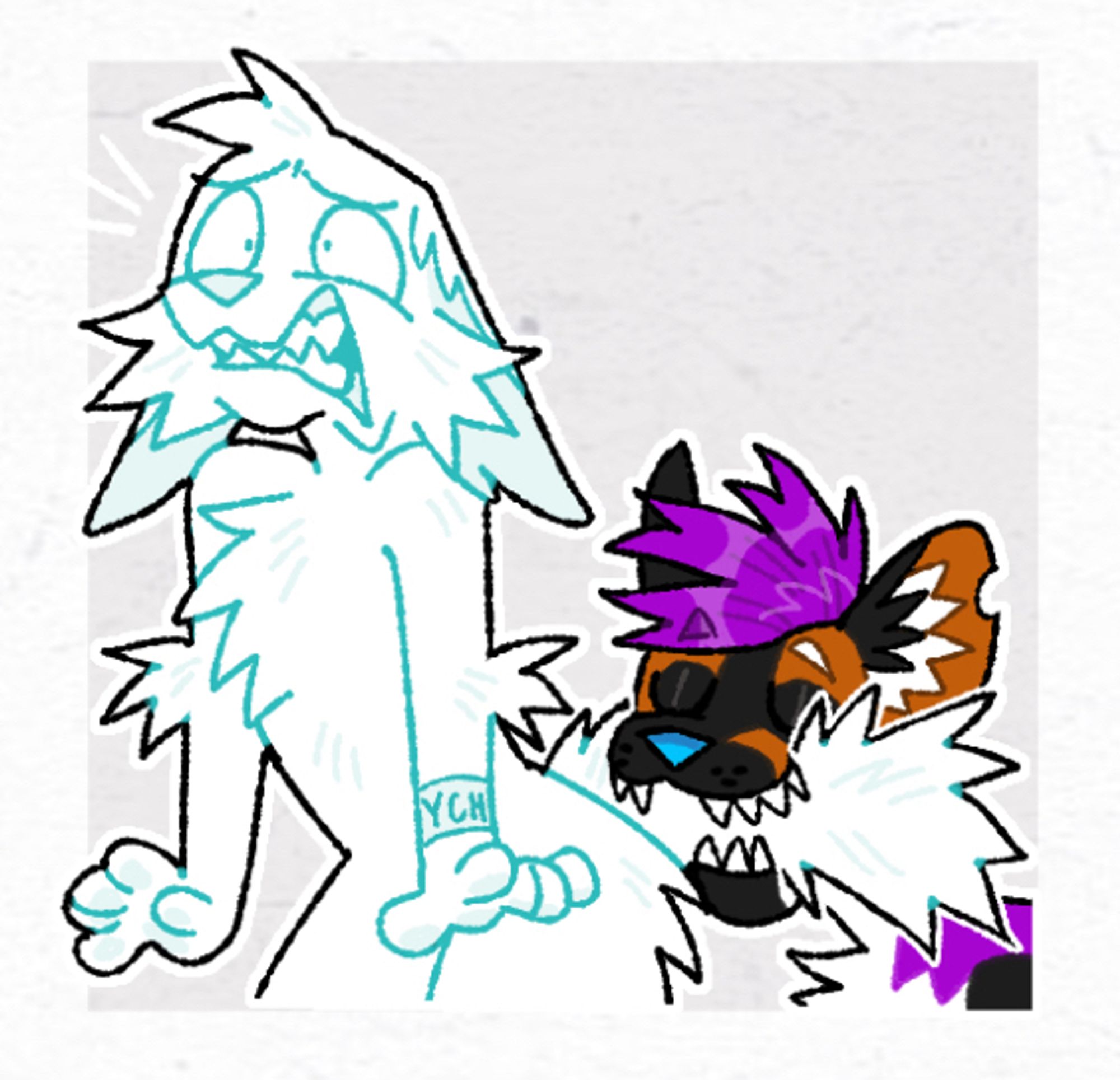 telegram sticker of Damien the AWD chomping down on a YCH’s tail.