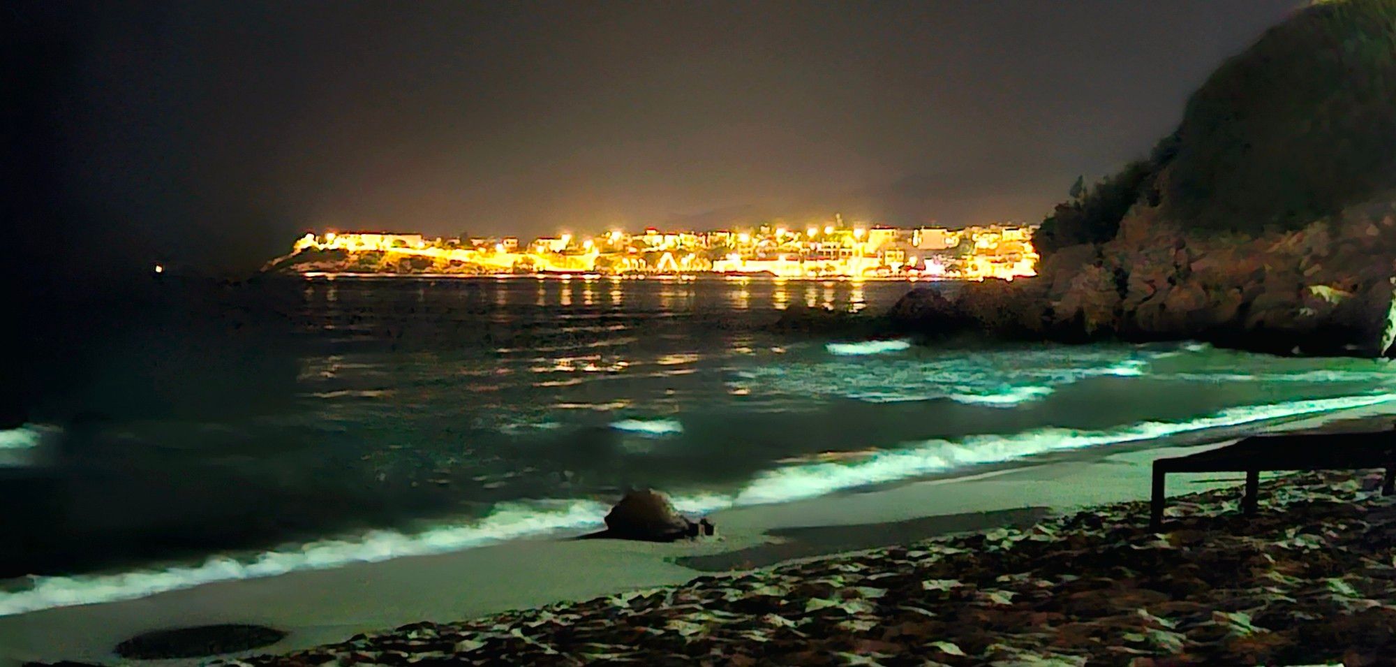 The beach outside my hotel. It's dark and there is almost no people.