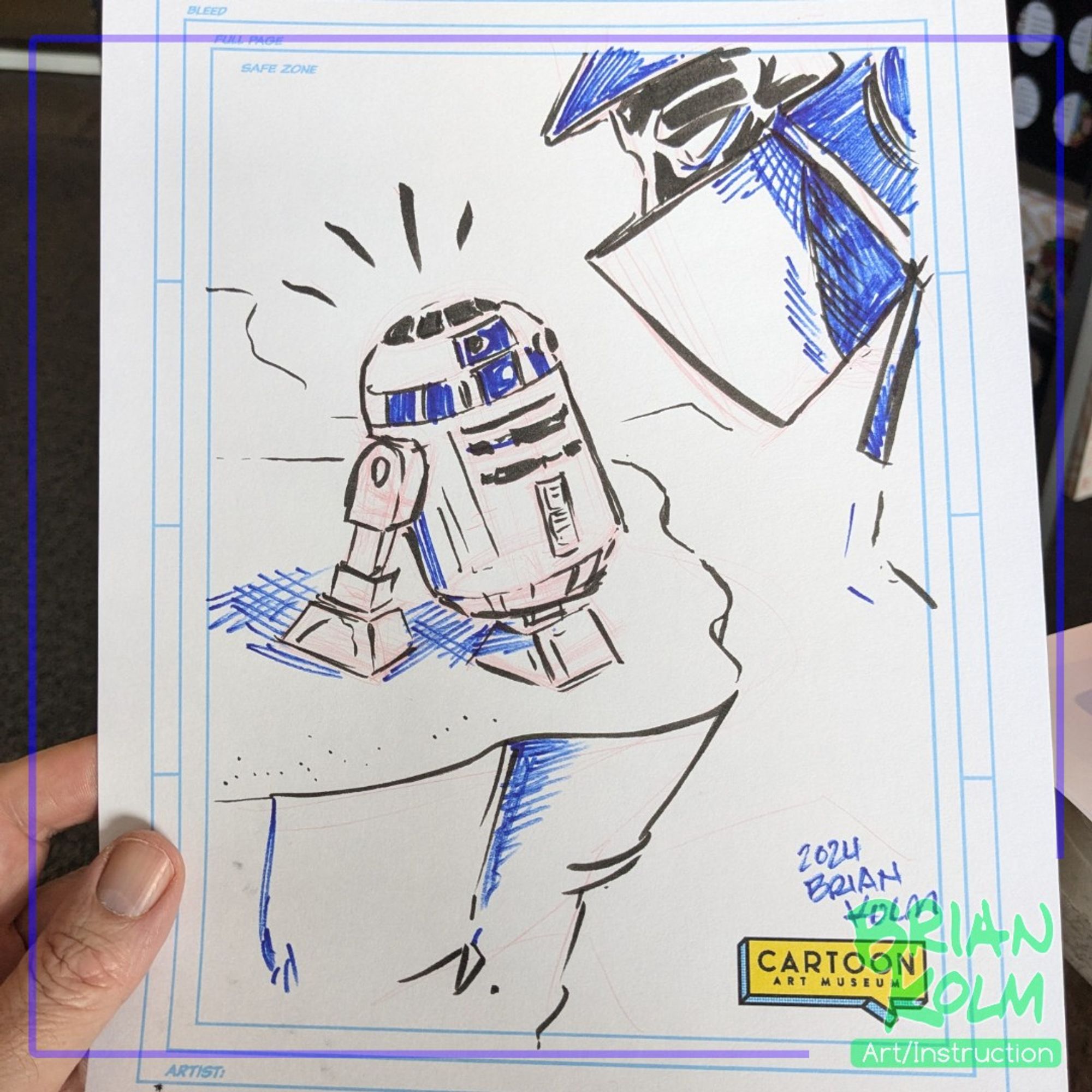 From Cartoon Art Museum Transformers themed sketch-a-thon. R2D2 meets Optimus Prime. Ink.