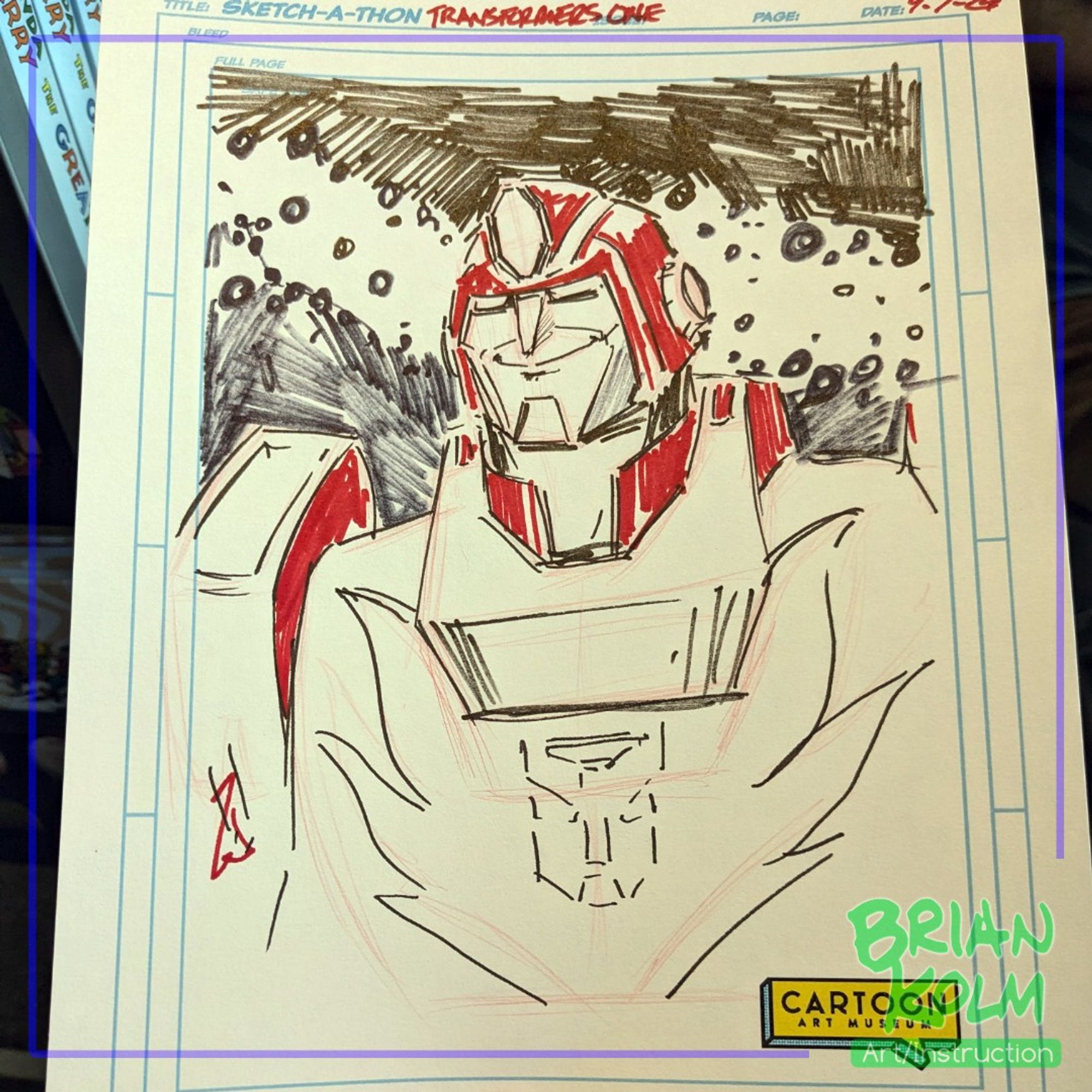 Rodimus Prime ink drawing from the Cartoon Art Museum sketch-a-thon for the Transformers One movie.