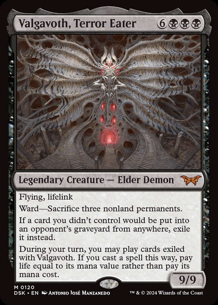 Valgavoth, Terror Eater from Magic the Gathering's expansion set Duskmourn: House of Horror