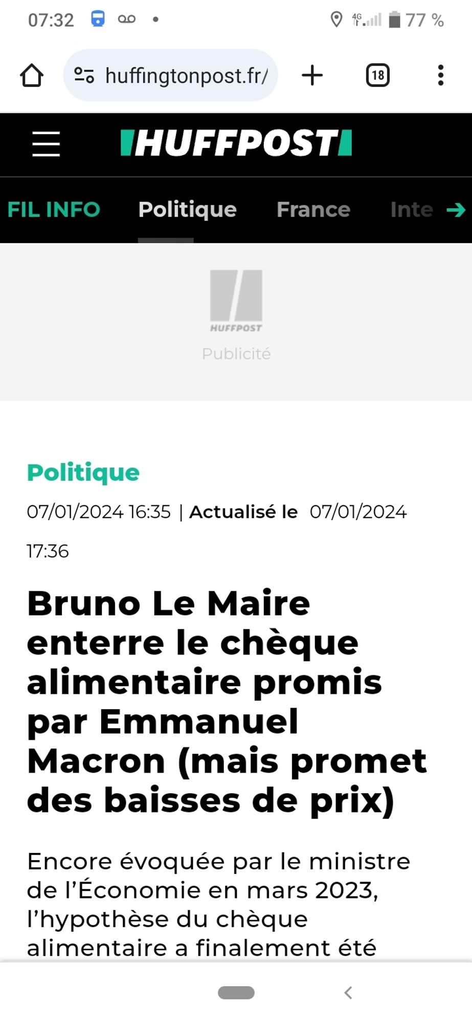 Bruno Le Maire enterre le chèque alimentaire promis par Emmanuel Macron. HuffPost, janvier 2024