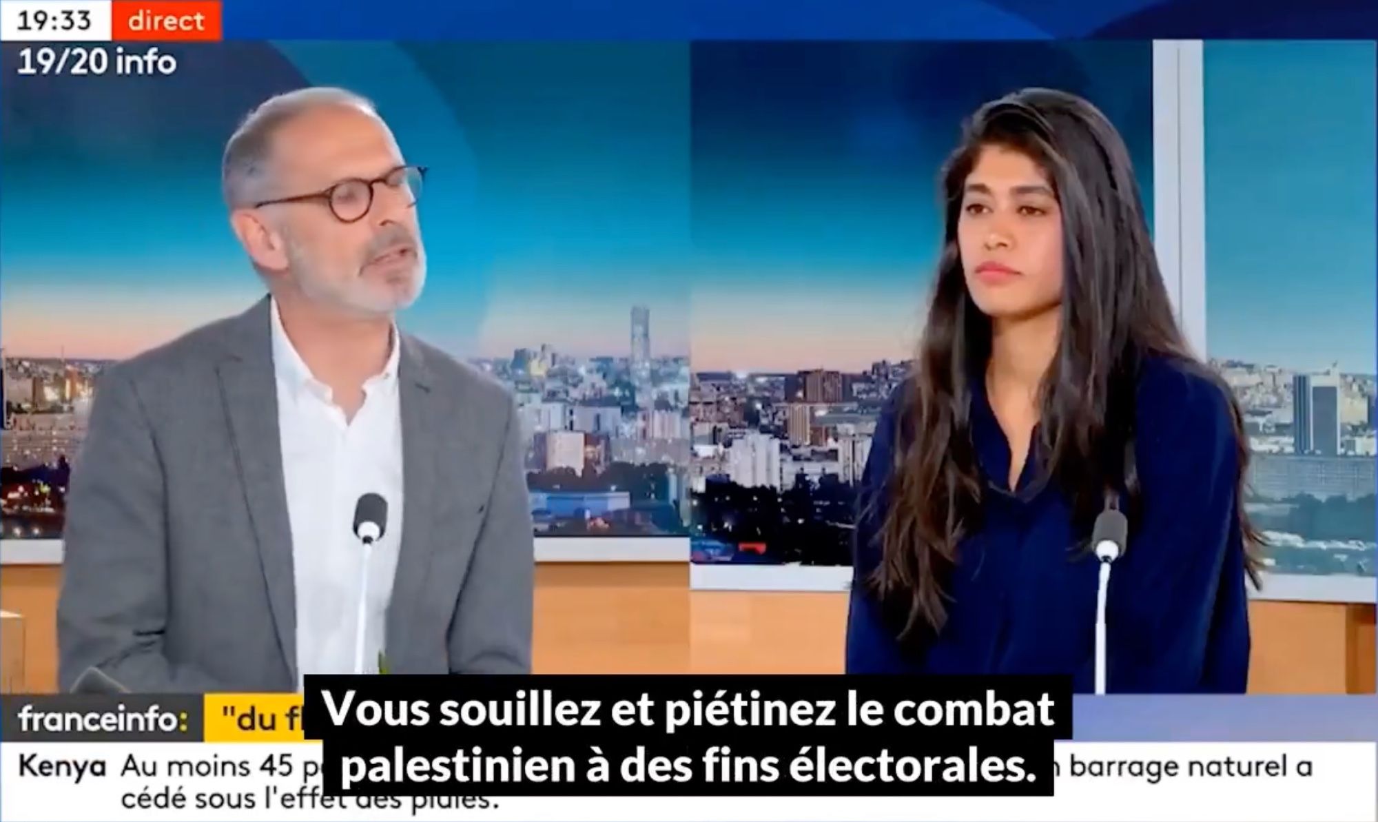 Rima Hassan transperce de mépris Gilles Bornstein qui prononce la phrase "vous souillez et piétinez le combat palestinien à des fins électorale"