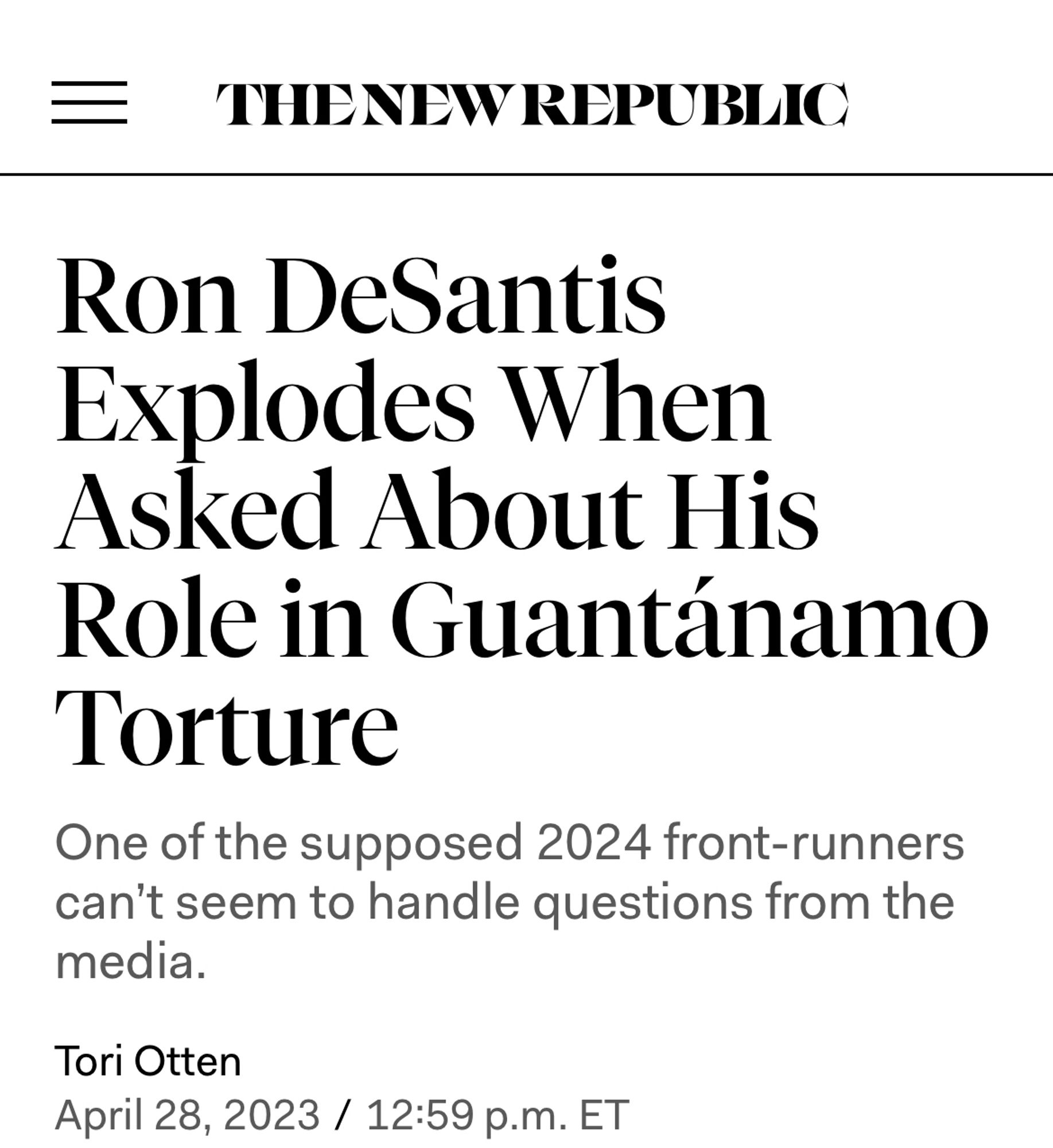 headline: ron desantis explodes when asked about his role in guantanamo torture