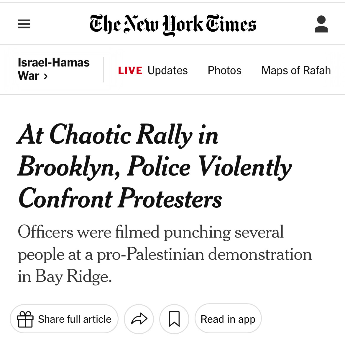 At Chaotic Rally in Brooklyn, Police Violently Confront Protesters
Officers were filmed punching several people at a pro-Palestinian demonstration in Bay Ridge.