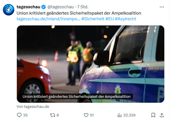 tagesschau tweet: Union kritisiert geändertes Sicherheitspaket der Ampelkoalition 