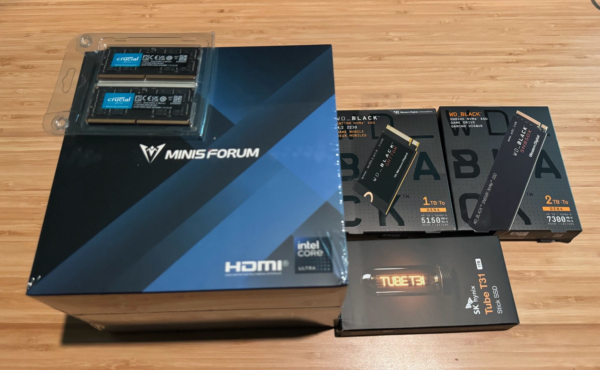 The Minisforum UH125 Pro
32 GB 5600 sodimm ram
And some nvme drives, 1tb and 2tb