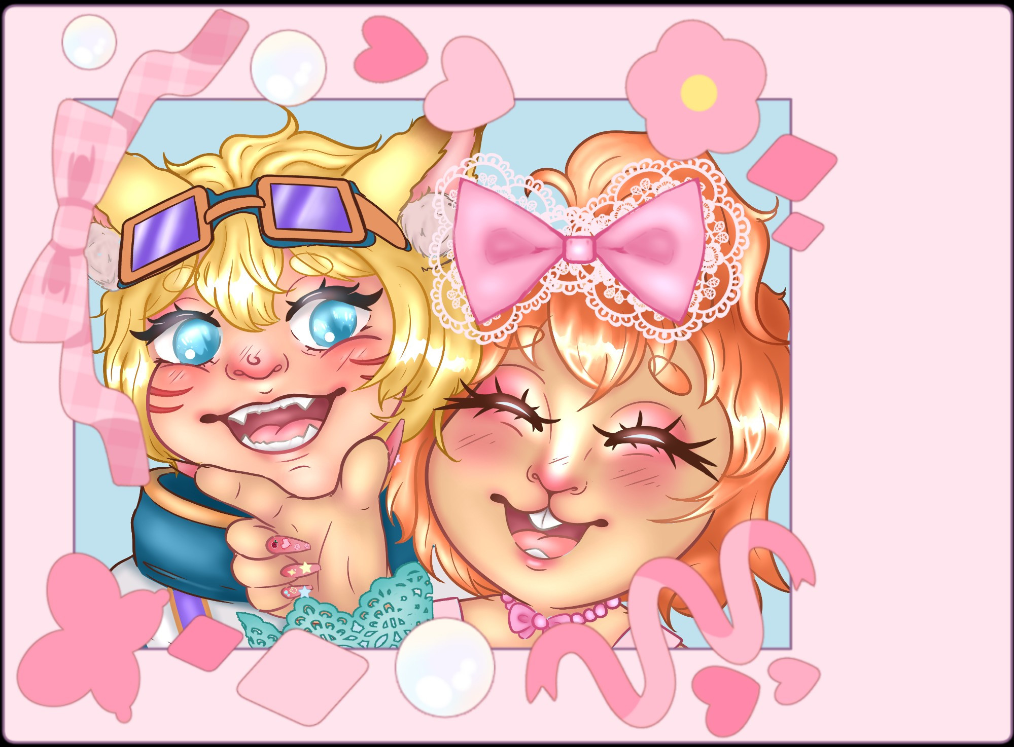 close up selfie on two chibi character GourmetJoe and @tetolesbian vtuber models