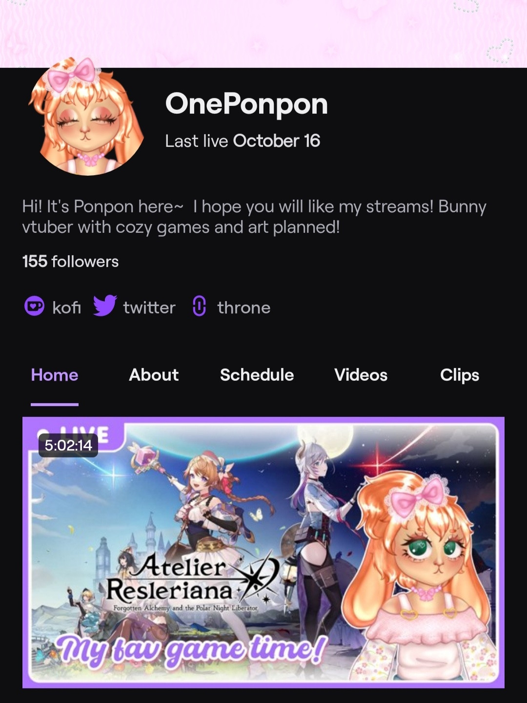 screenshot of ponpon twitch account by the name oneponpon