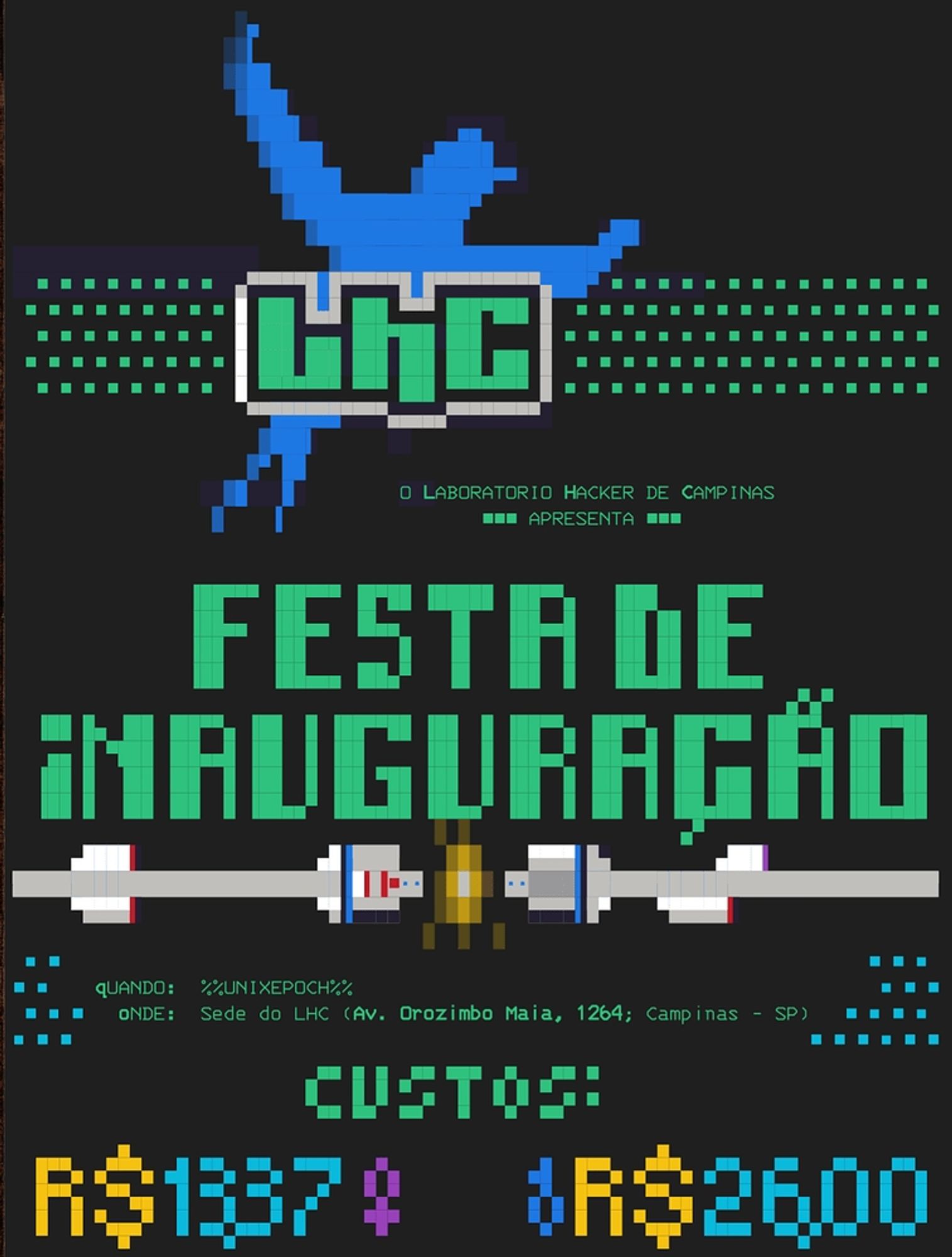 ANSI art. Invitation to the inauguration party for the Campinas Hacker Lab (LHC)