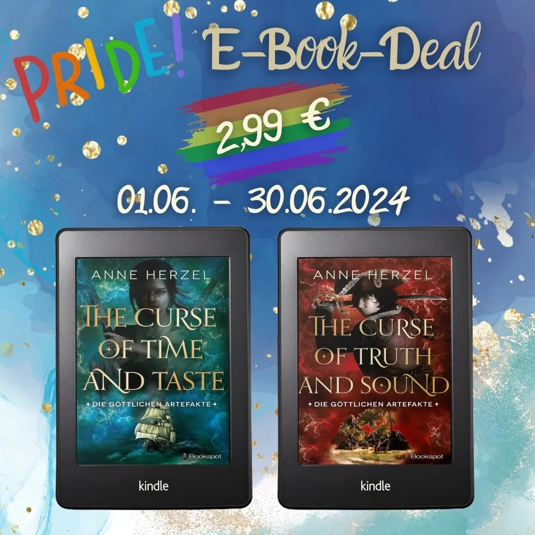 Infografik: Happy Pride, Ebook-Deal zu The Curse of Time and Taste und The Curse of Truth and Sound, je nur 2,99 Euro