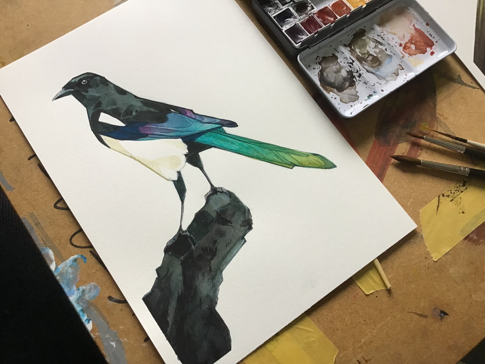 A painting of a magpie.