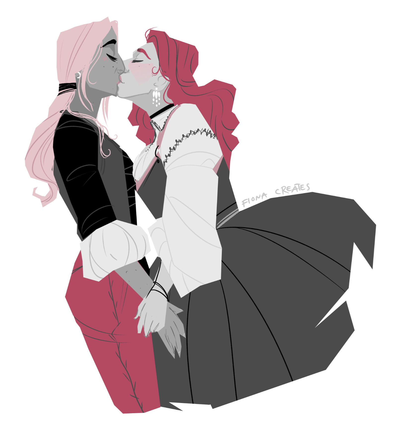 Two historic ladies smooch