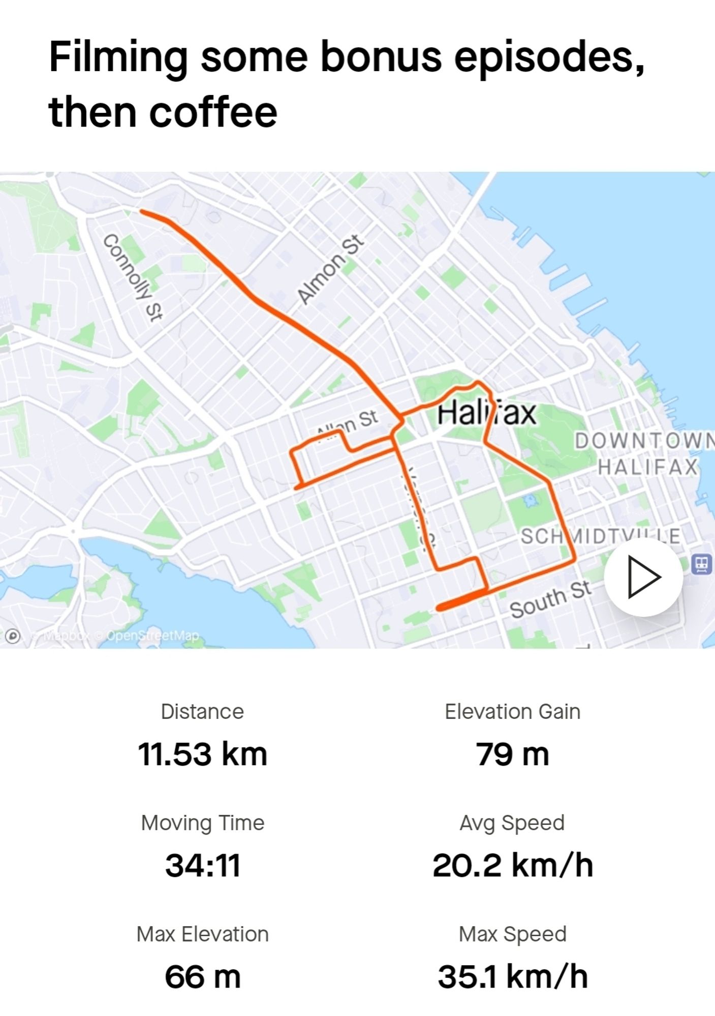 Strava Map showing bike trips around Halifax