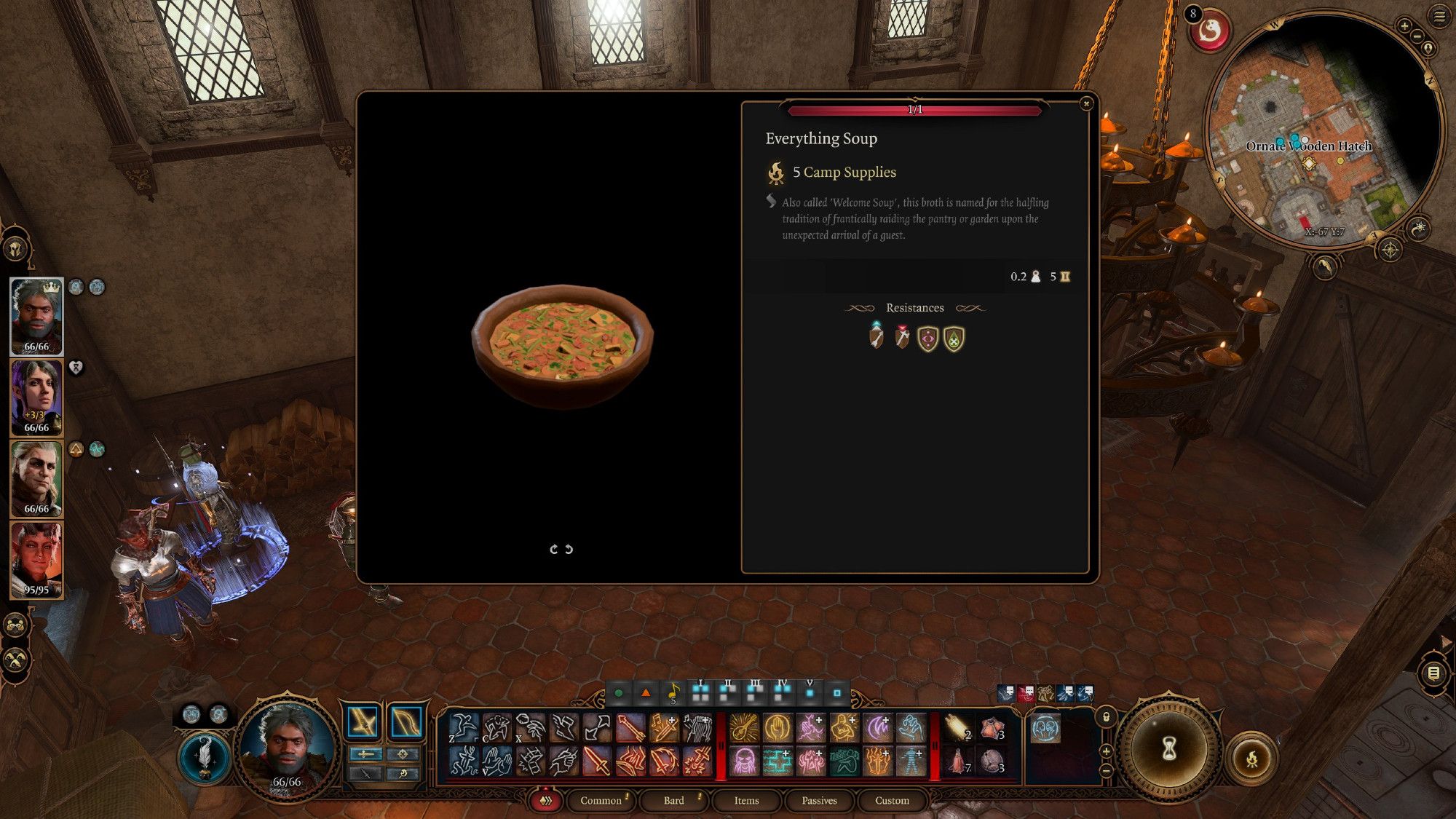 An item in Baldur's Gate 3: "Everything Soup", worth 5 camp supplies (pretty good food item).  The description reads as follows:
"Also called 'welcome soup', this broth is named for the halfling tradition of frantically raiding the pantry or garden upon the unexpected arrival of a guest".