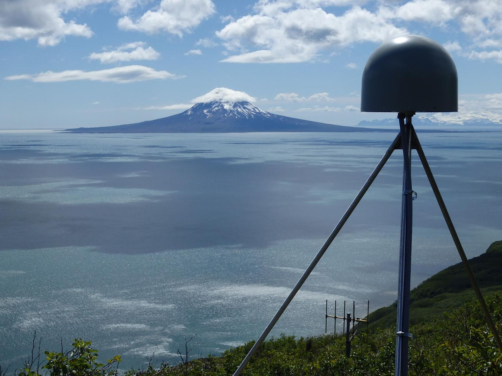 GNSS receiver being used to measure tides in southern Alaska.