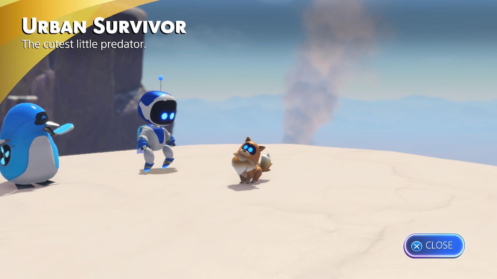 Left: A happy Penguin bot
Left-Centre: Astro Bot looking down at the Pomeranian Bot
Centre: A cute Pomeranian Bot from actually Tokyo Jungle, NOT Ghost Trick sadly

Text: Urban Survivor - The cutest little predator